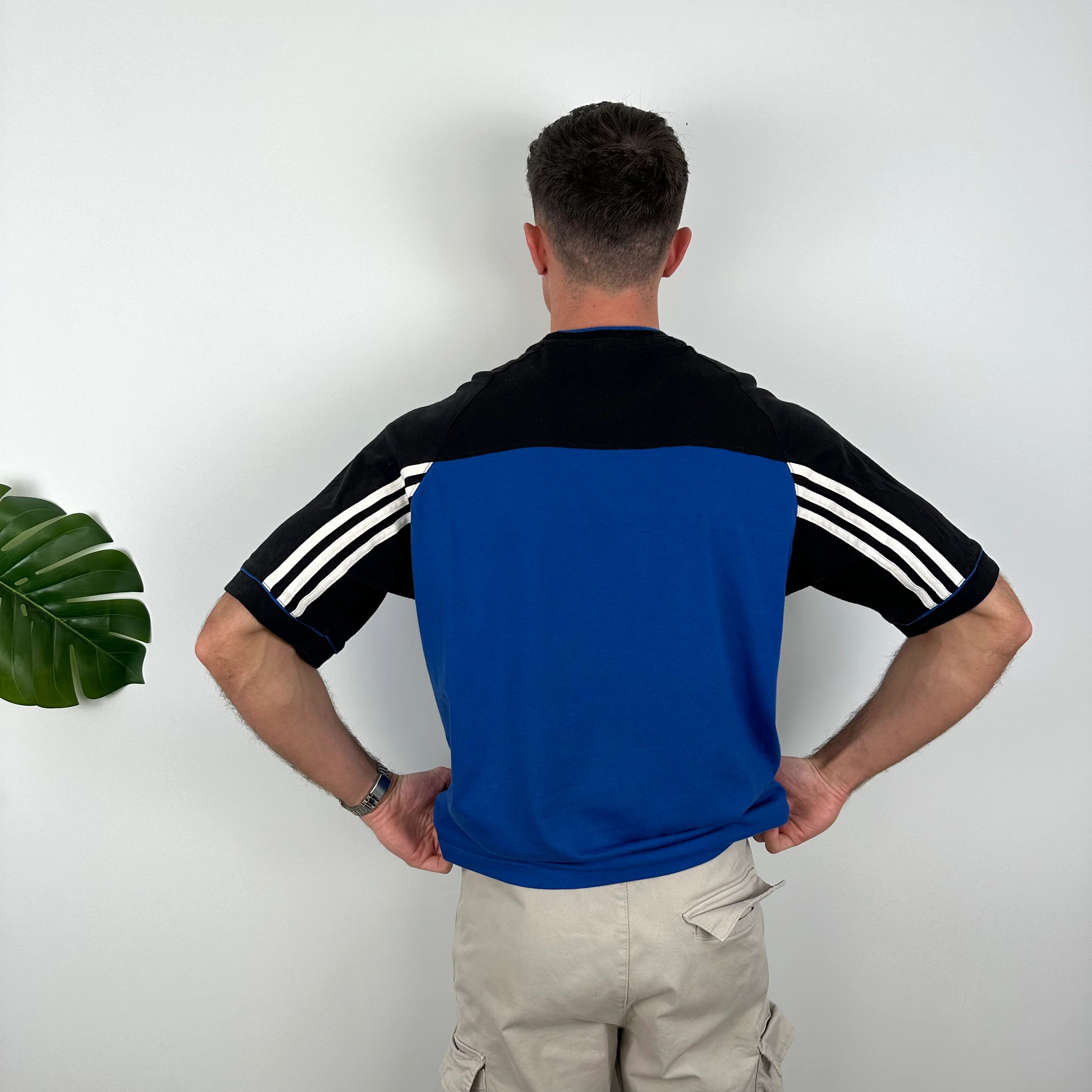 Adidas RARE Black & Blue Embroidered Spell Out T Shirt (L) - Image 4
