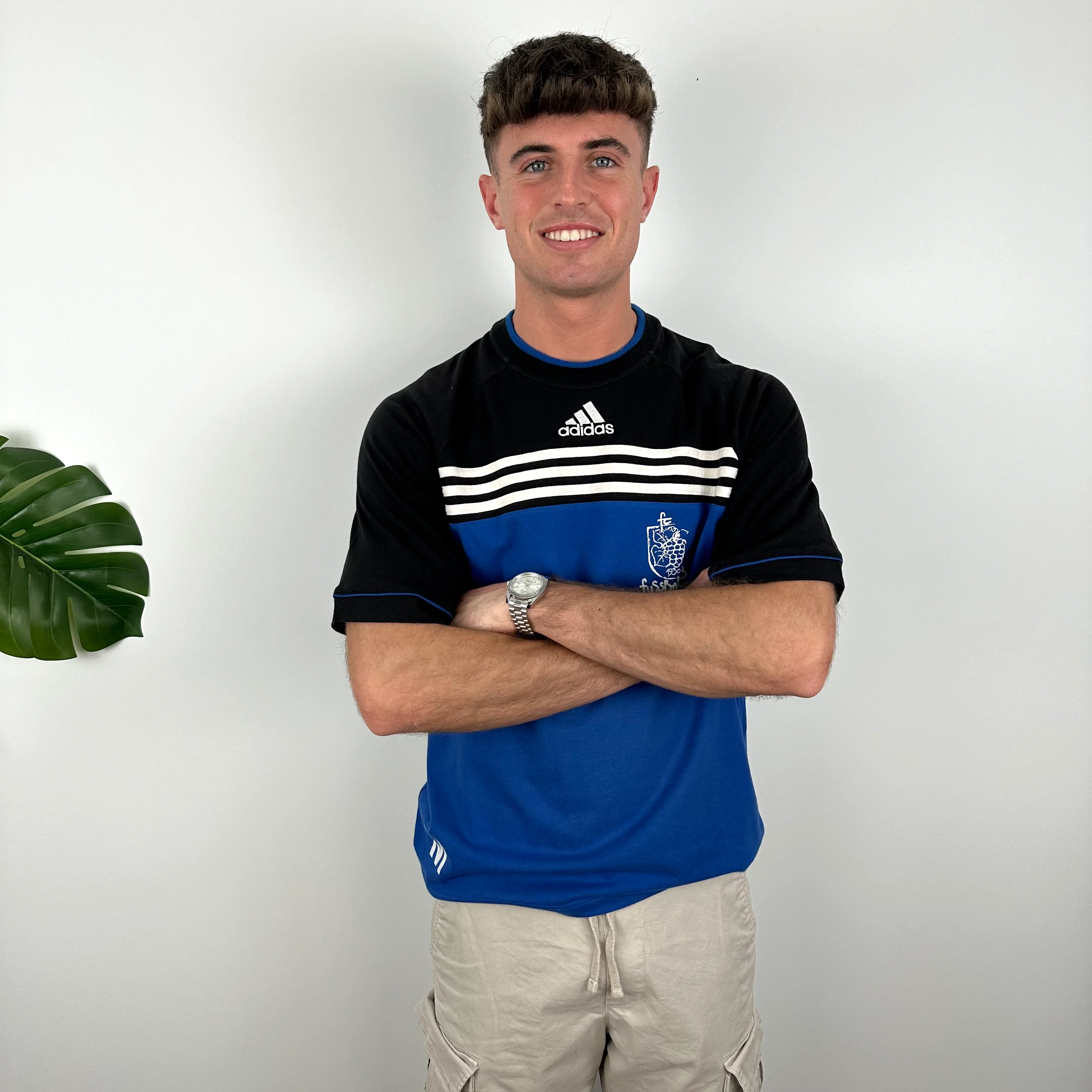 Adidas RARE Black & Blue Embroidered Spell Out T Shirt (L) - Image 5