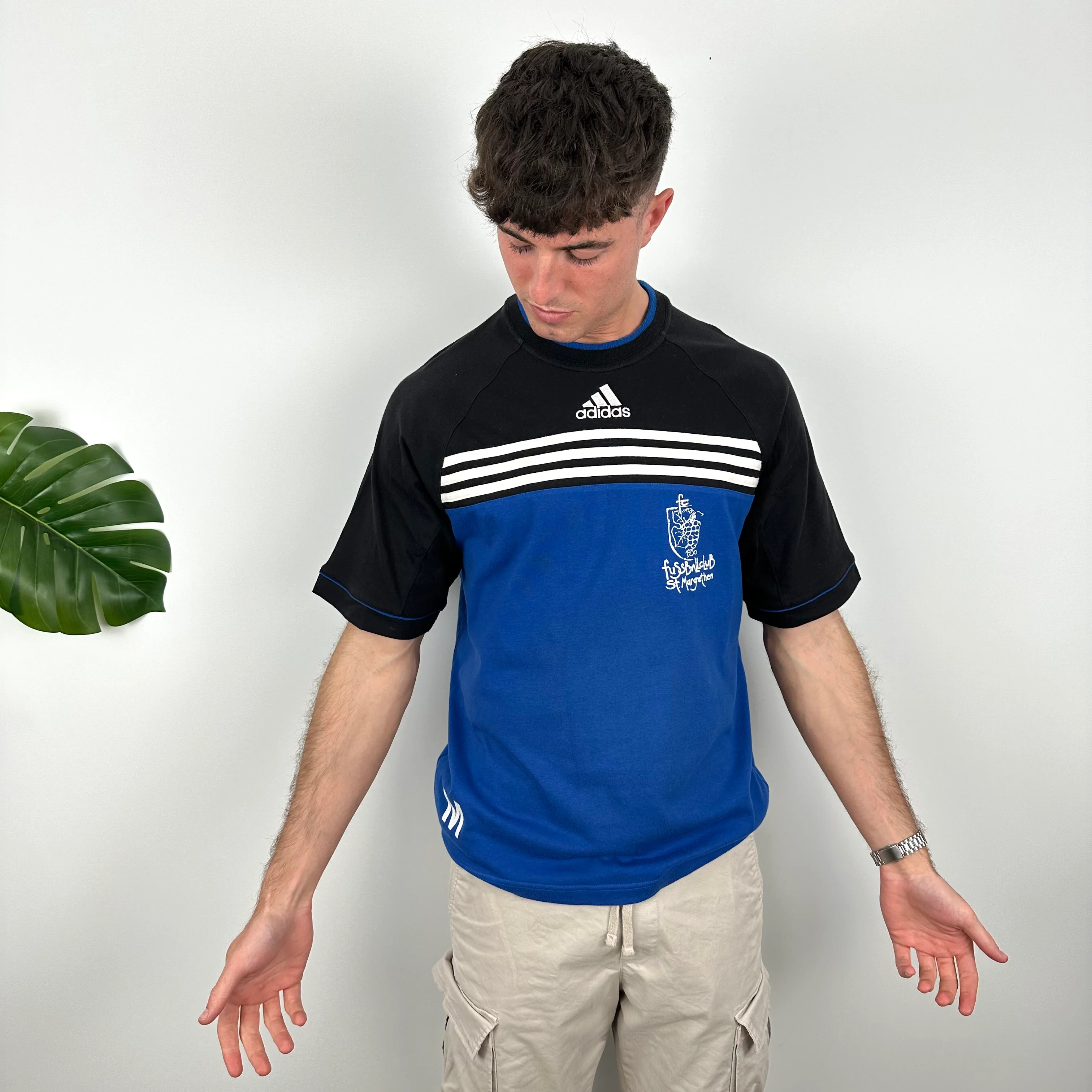Adidas RARE Black & Blue Embroidered Spell Out T Shirt (L) - Image 6