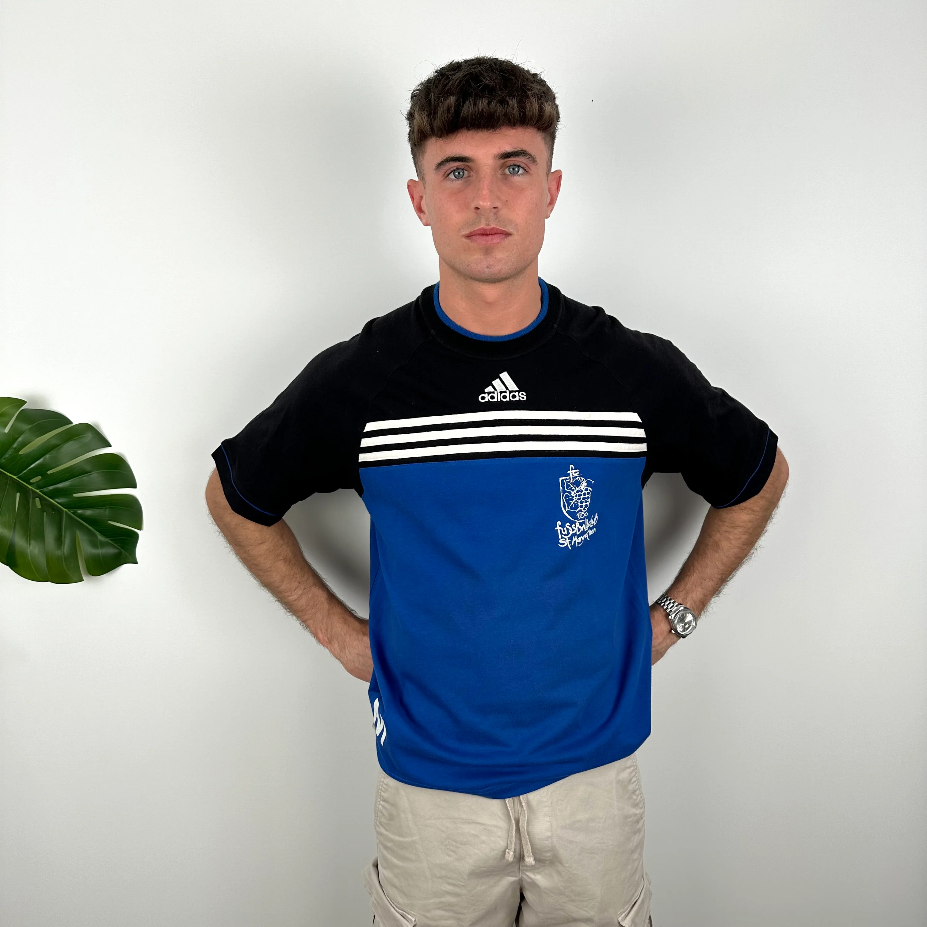 Adidas RARE Black & Blue Embroidered Spell Out T Shirt (L) - Image 8