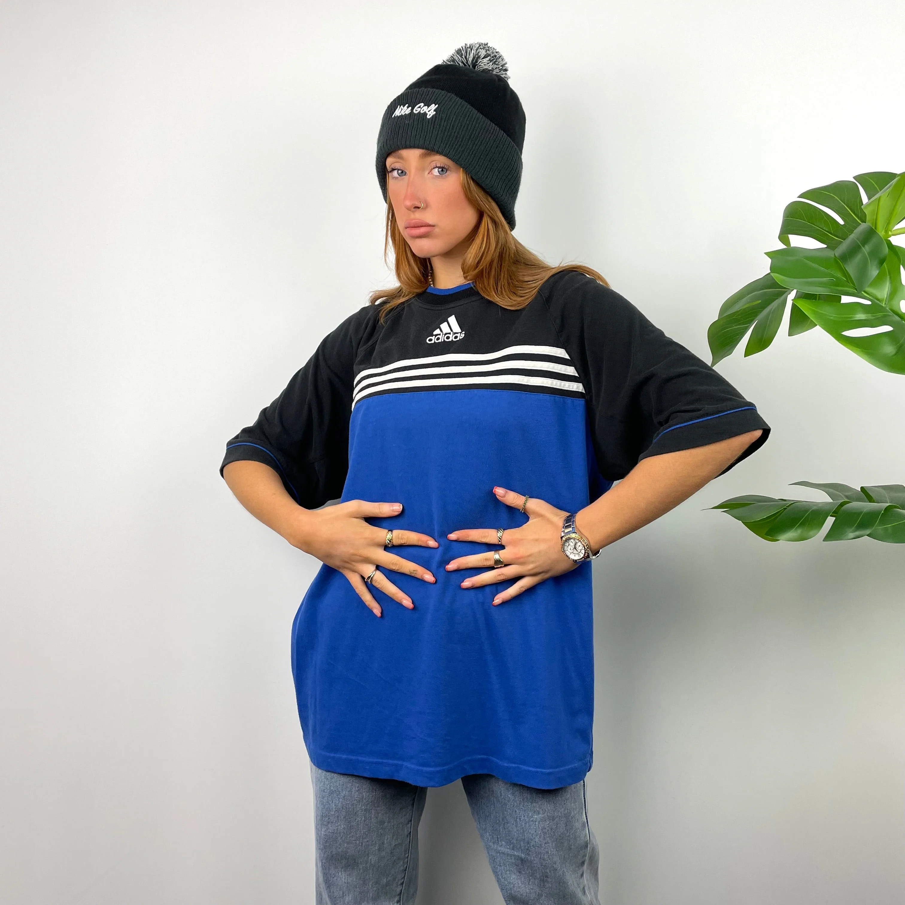 Adidas RARE Black & Blue Embroidered Spell Out T Shirt (M) - Image 2