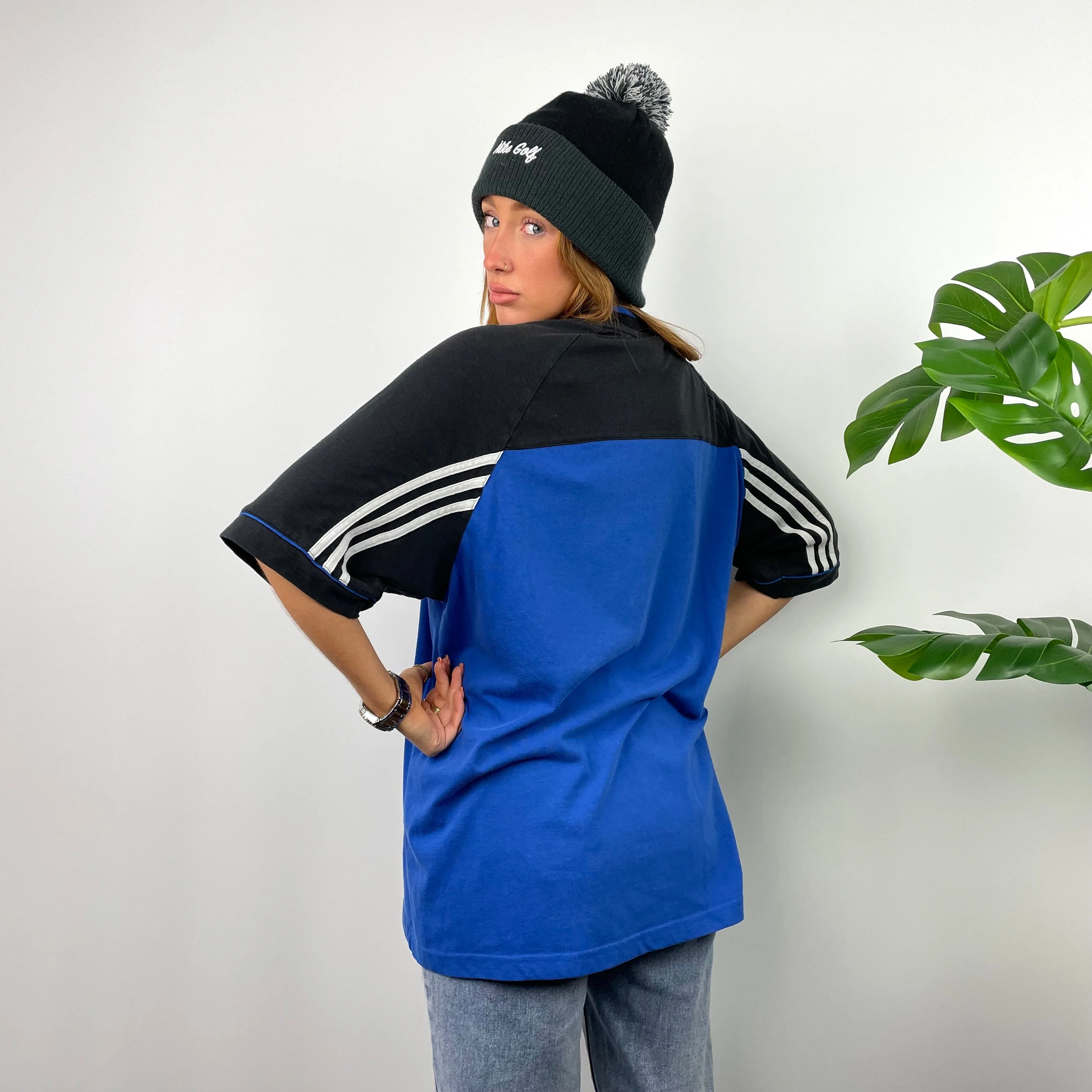Adidas RARE Black & Blue Embroidered Spell Out T Shirt (M) - Image 4