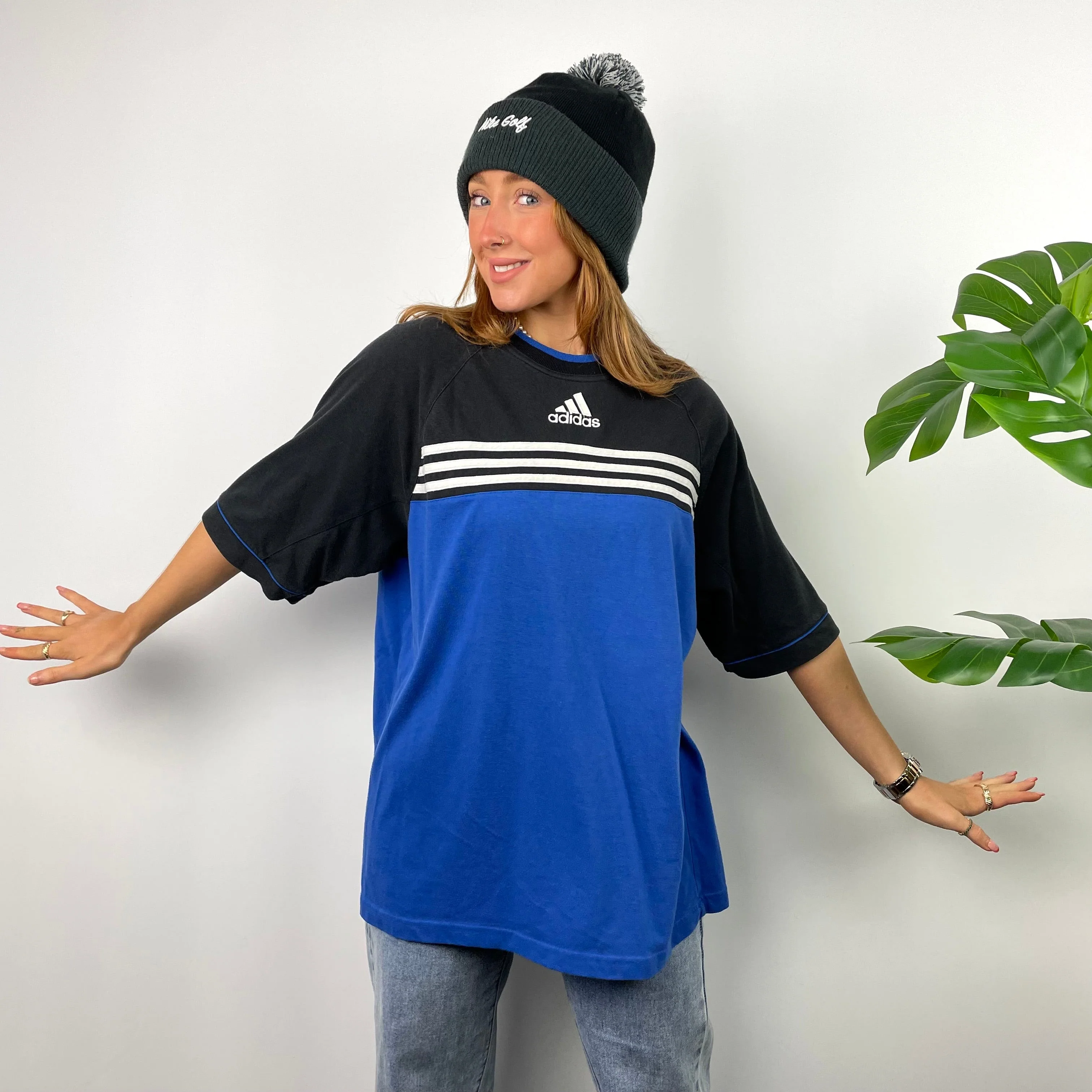 Adidas RARE Black & Blue Embroidered Spell Out T Shirt (M) - Image 5
