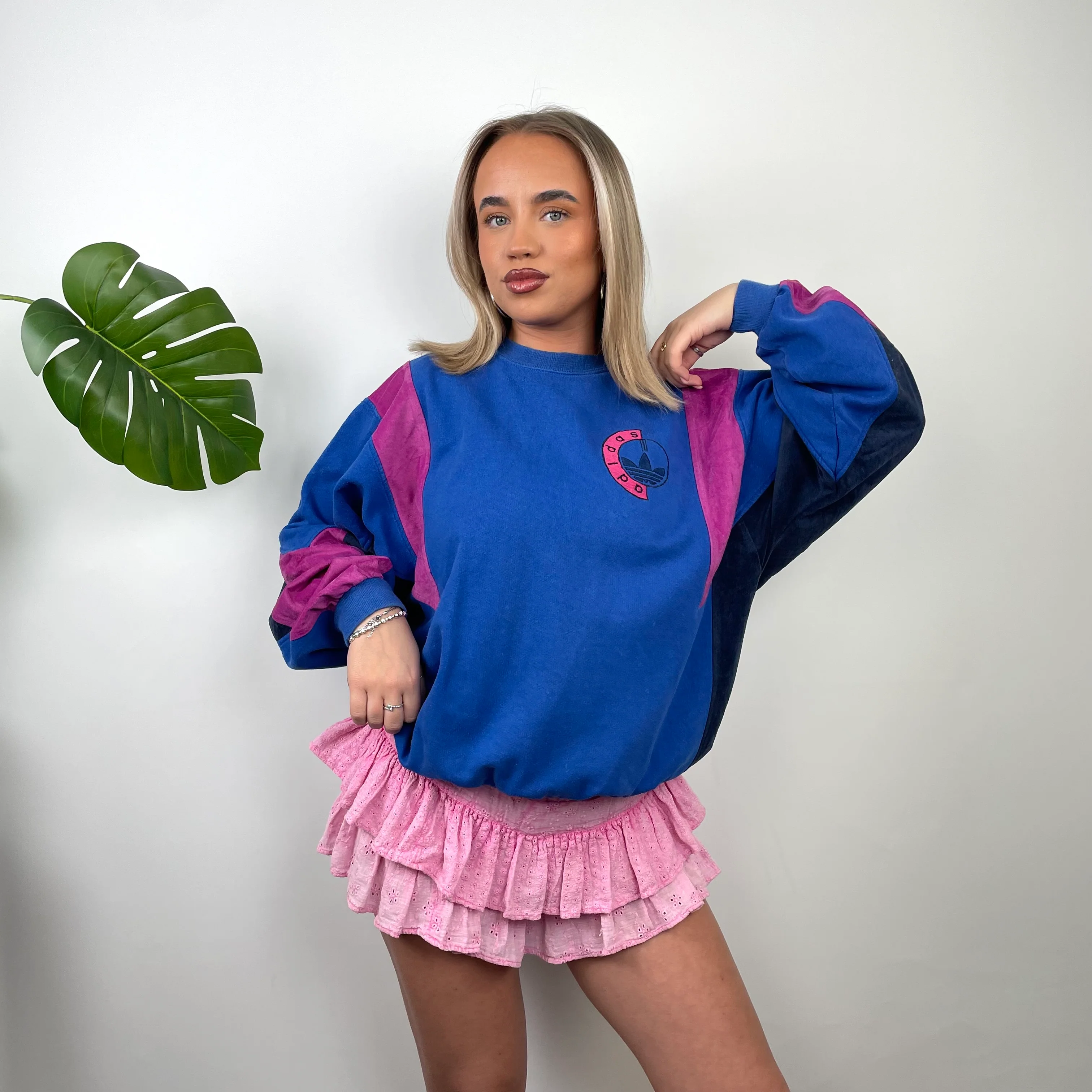 Adidas RARE Blue Colour Block Spell Out Sweatshirt (S)