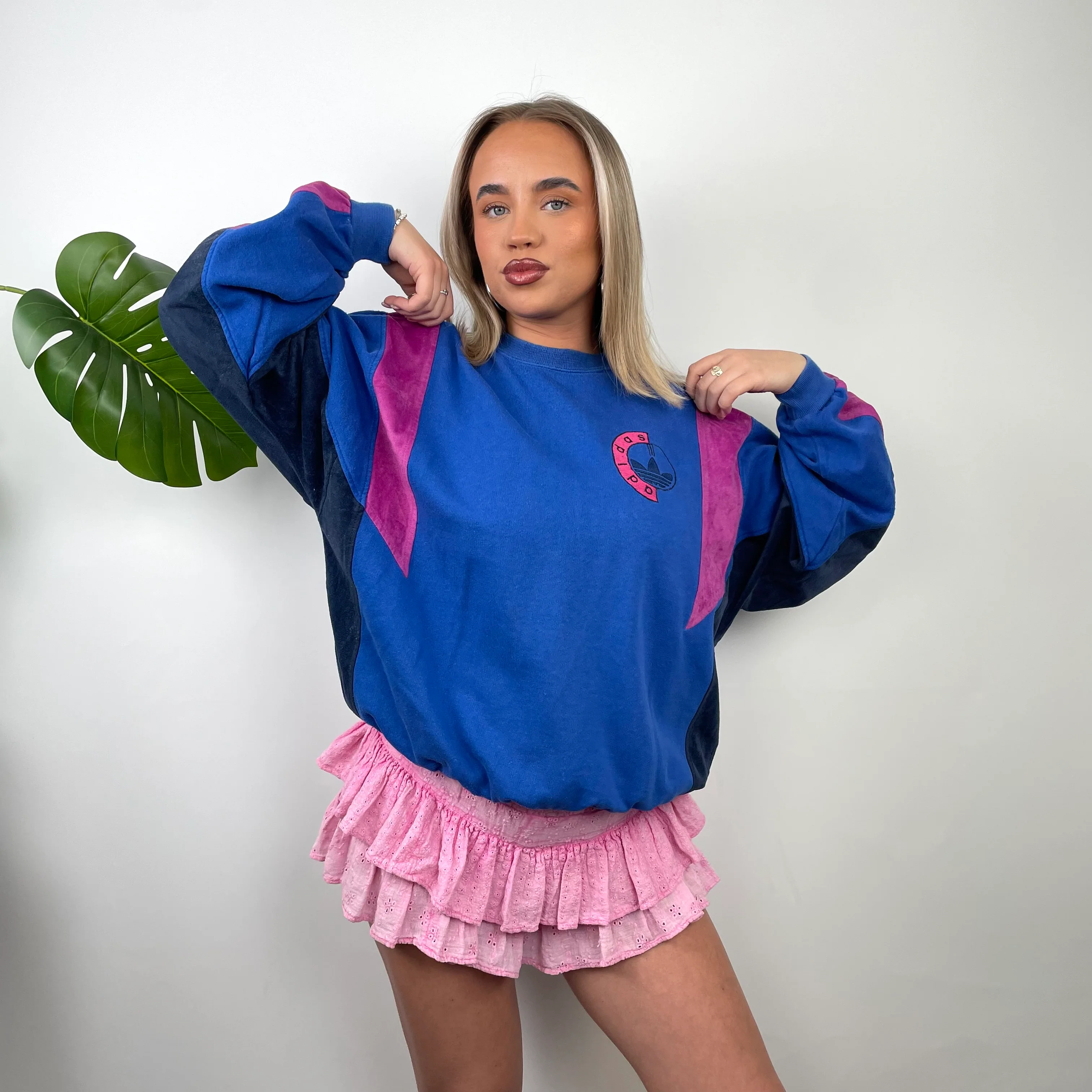 Adidas RARE Blue Colour Block Spell Out Sweatshirt (S) - Image 4