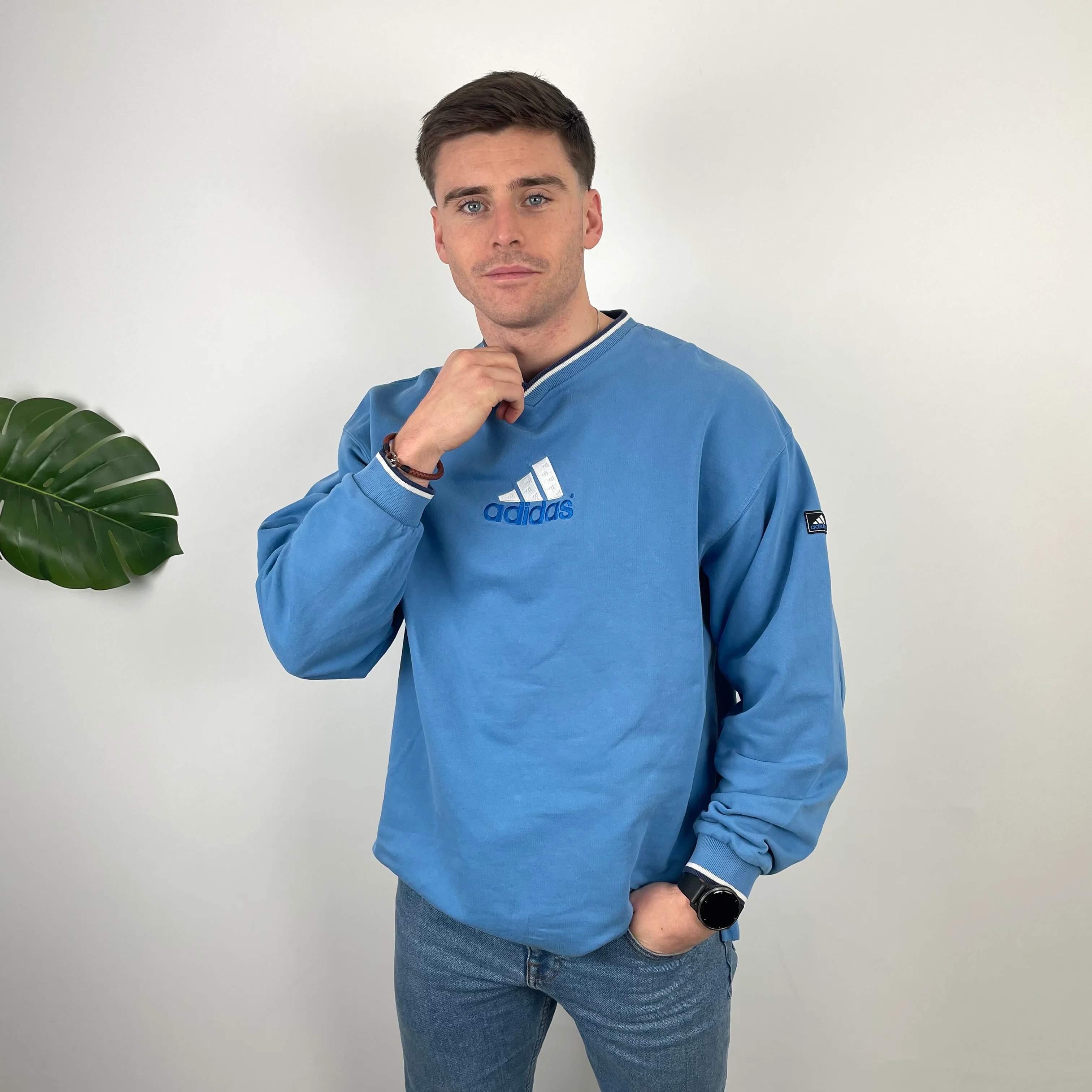 Adidas RARE Blue Embroidered Spell Out Sweatshirt (XL) - Image 6