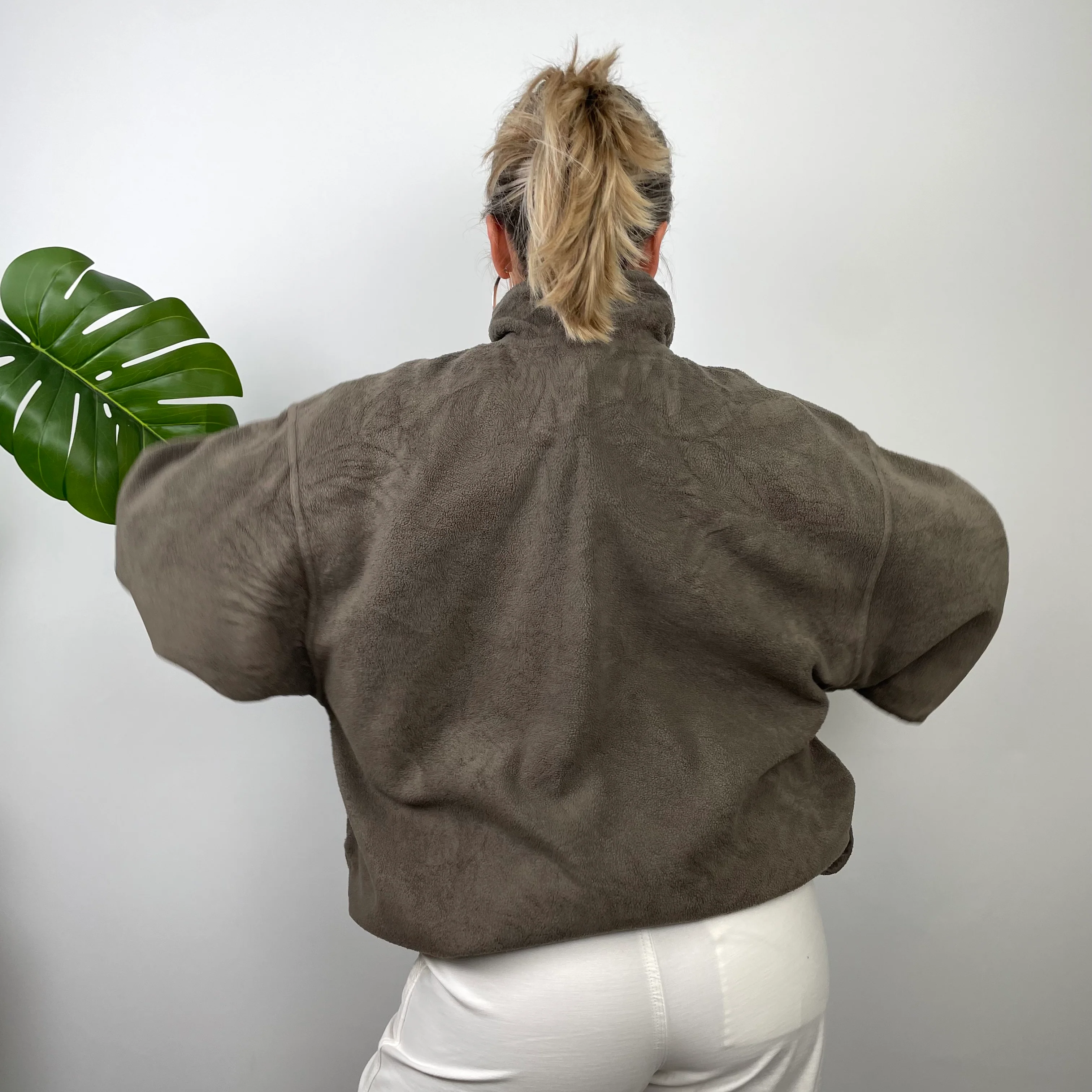 Adidas RARE Brown Embroidered Spell Out Teddy Bear Fleece Quarter Zip Sweatshirt (XL) - Image 5