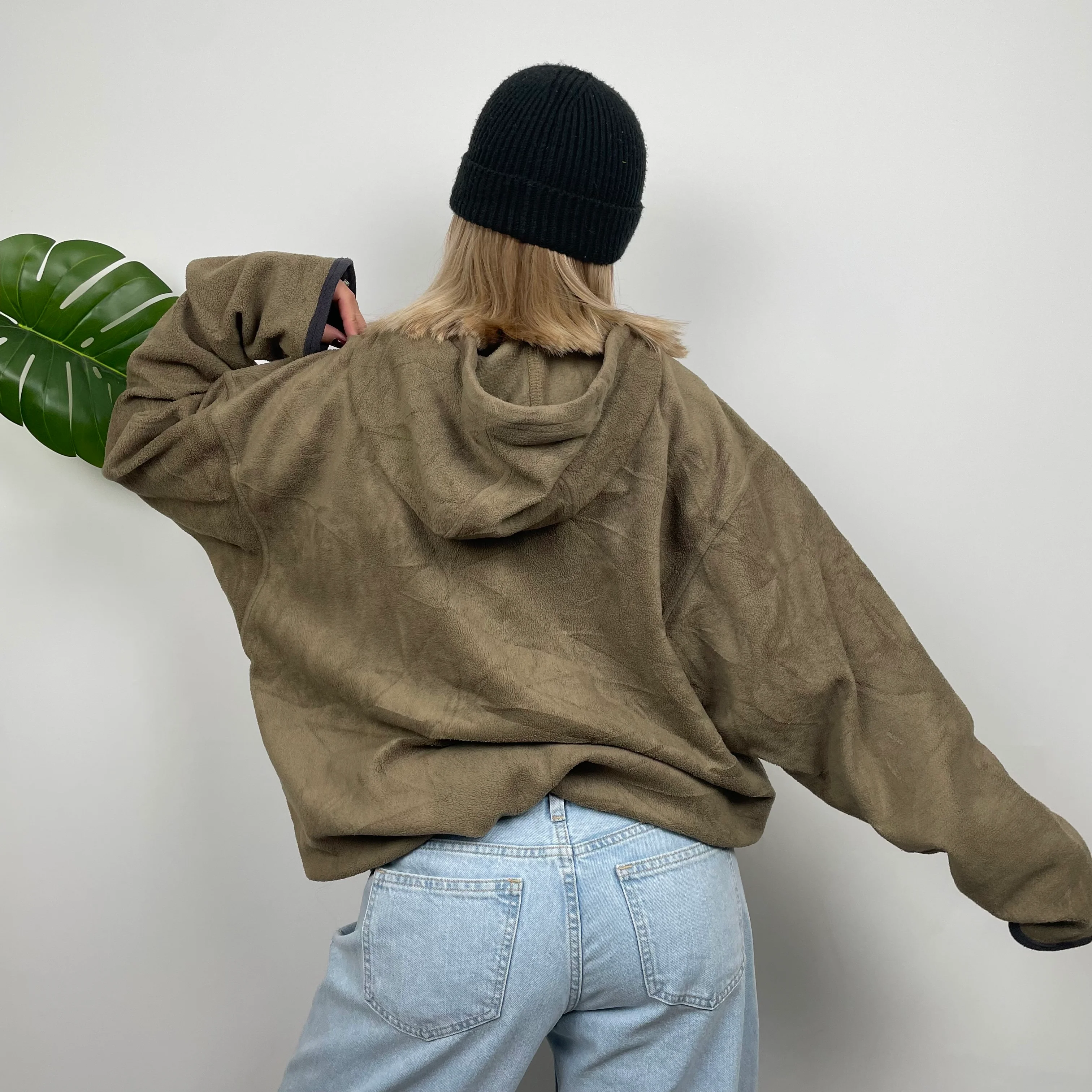 Adidas RARE Brown Embroidered Spell Out Teddy Bear Fleece Quarter Zip Sweatshirt (XXL) - Image 7