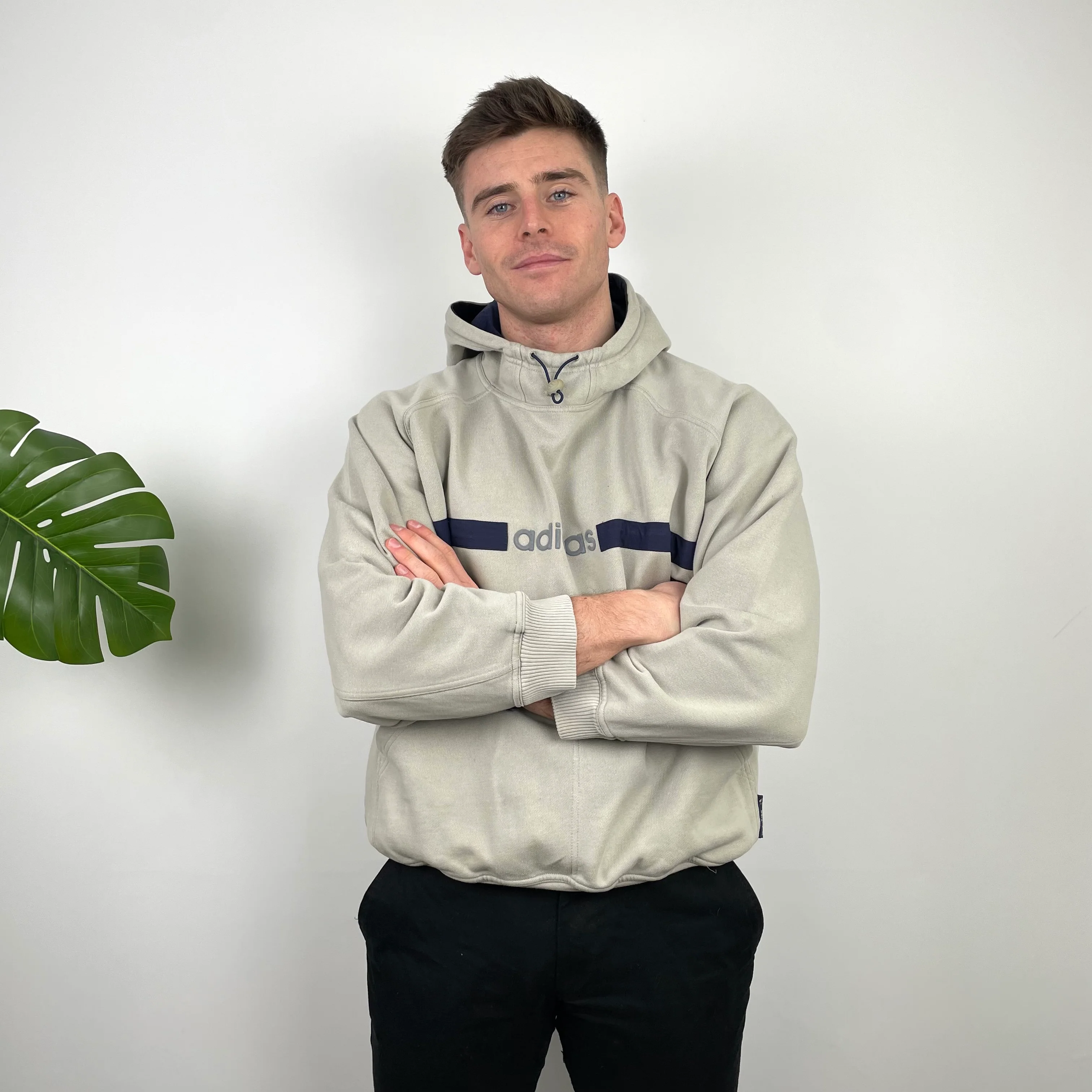 Adidas RARE Cream Embroidered Spell Out Hoodie (M)