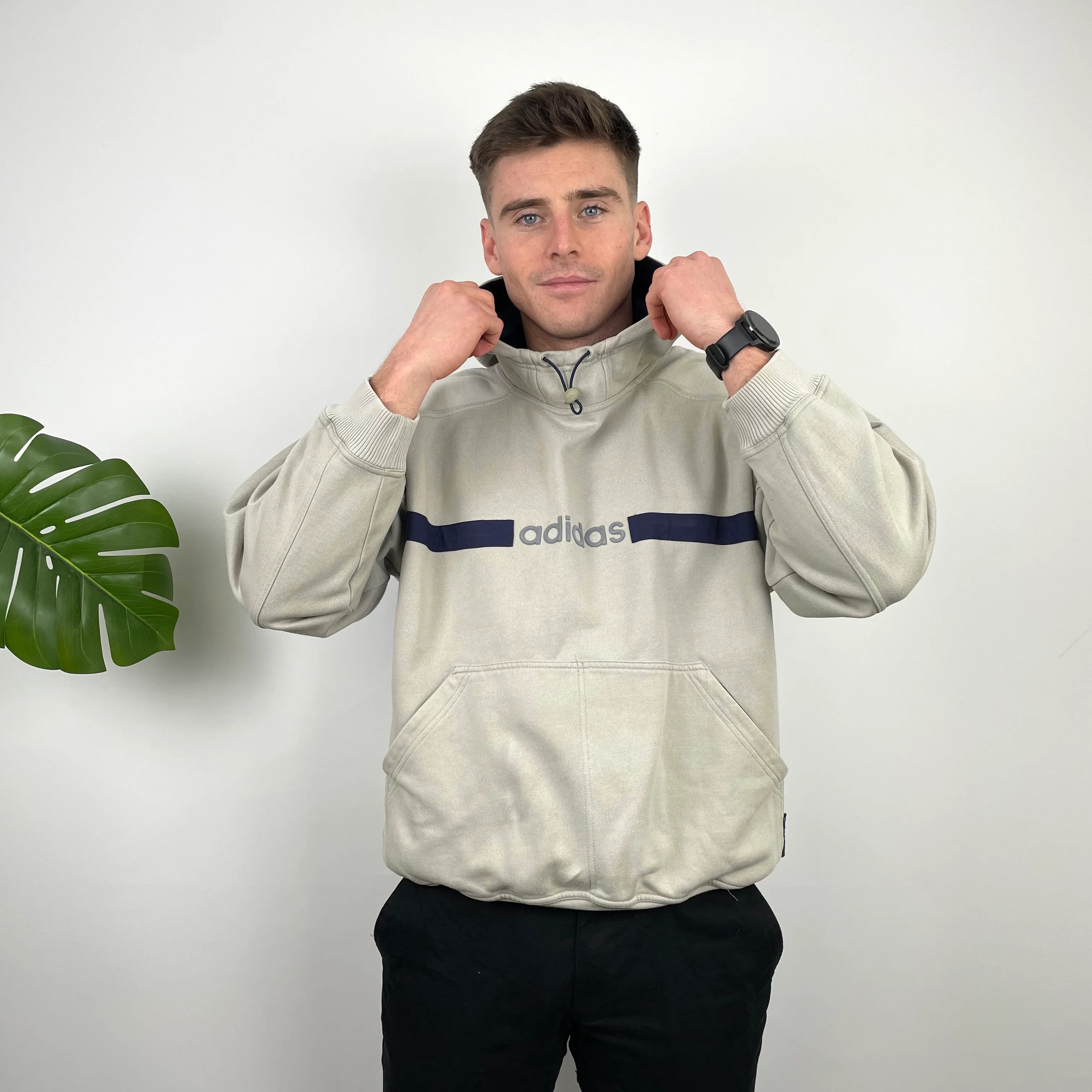 Adidas RARE Cream Embroidered Spell Out Hoodie (M) - Image 2