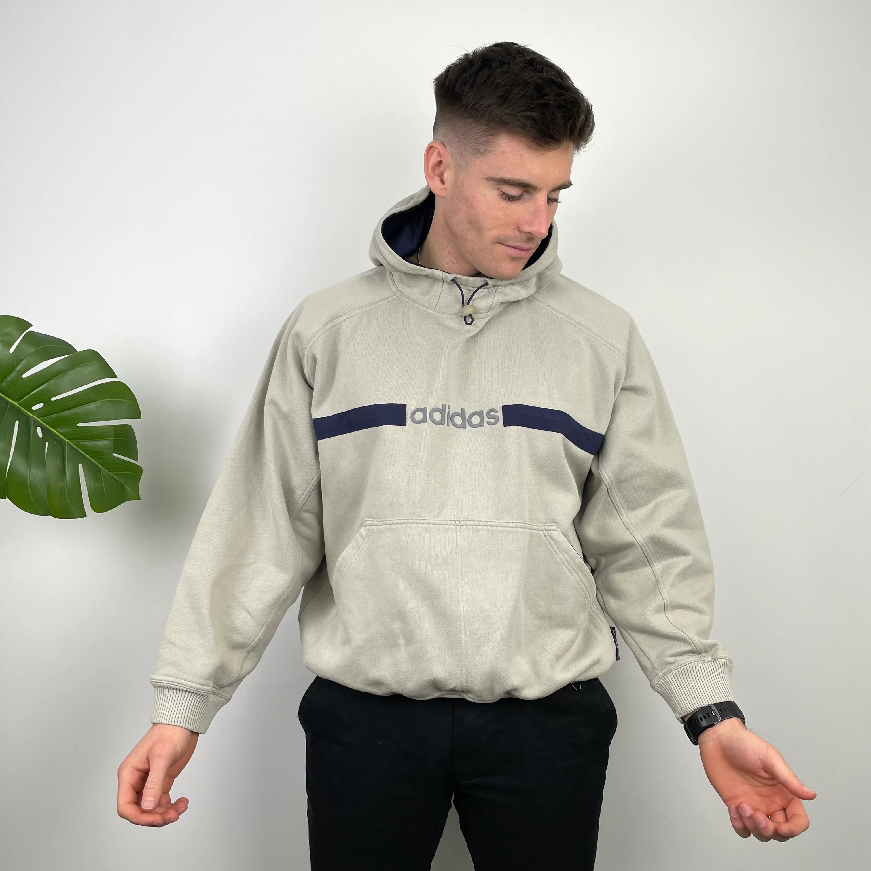Adidas RARE Cream Embroidered Spell Out Hoodie (M) - Image 4