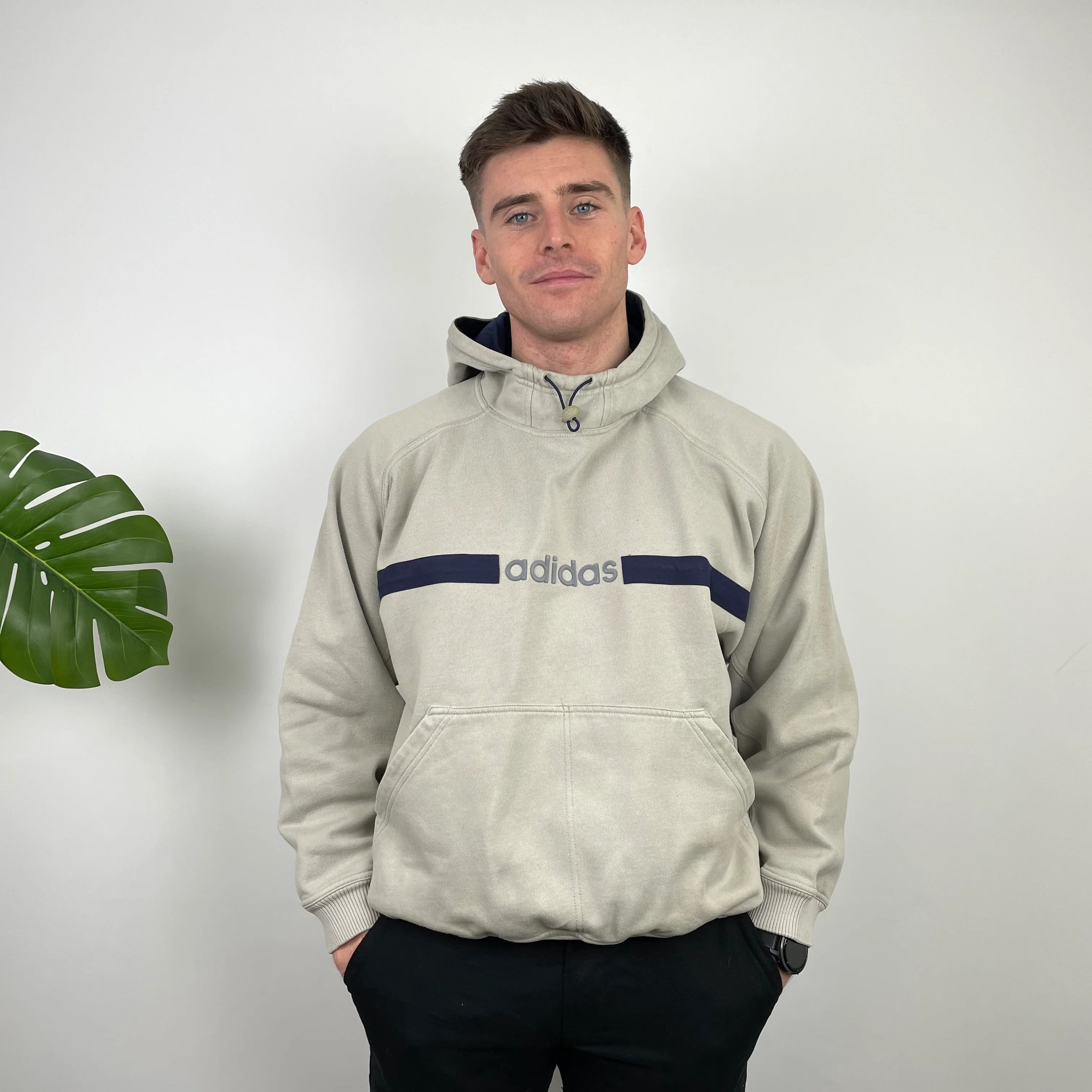 Adidas RARE Cream Embroidered Spell Out Hoodie (M) - Image 5