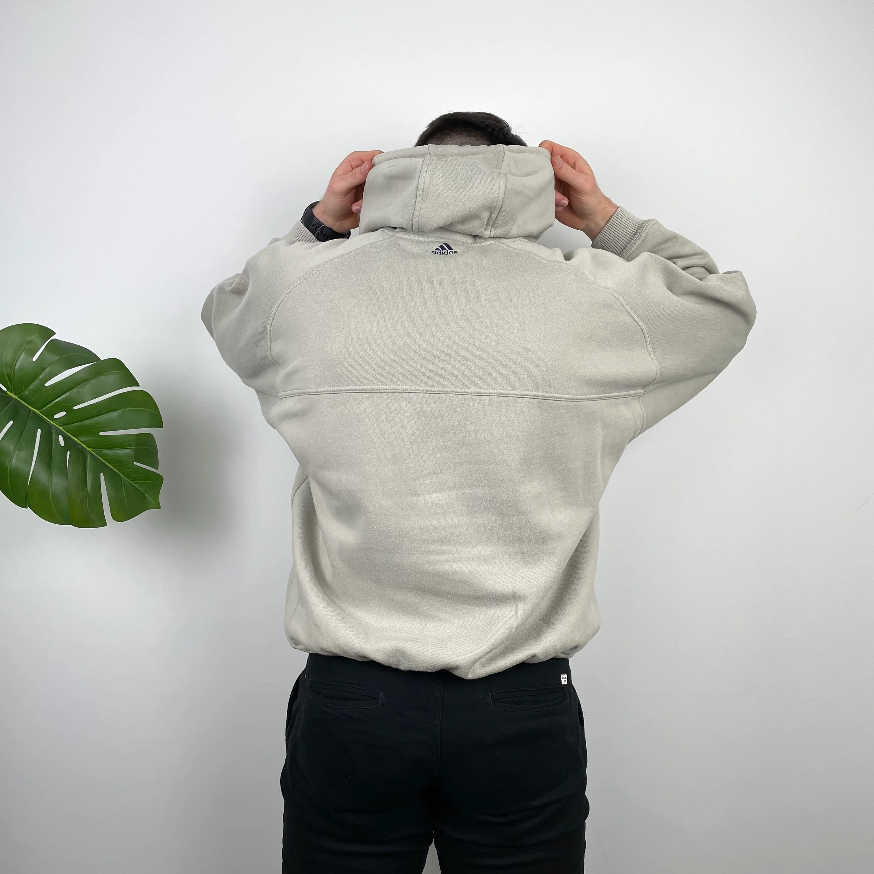 Adidas RARE Cream Embroidered Spell Out Hoodie (M) - Image 6