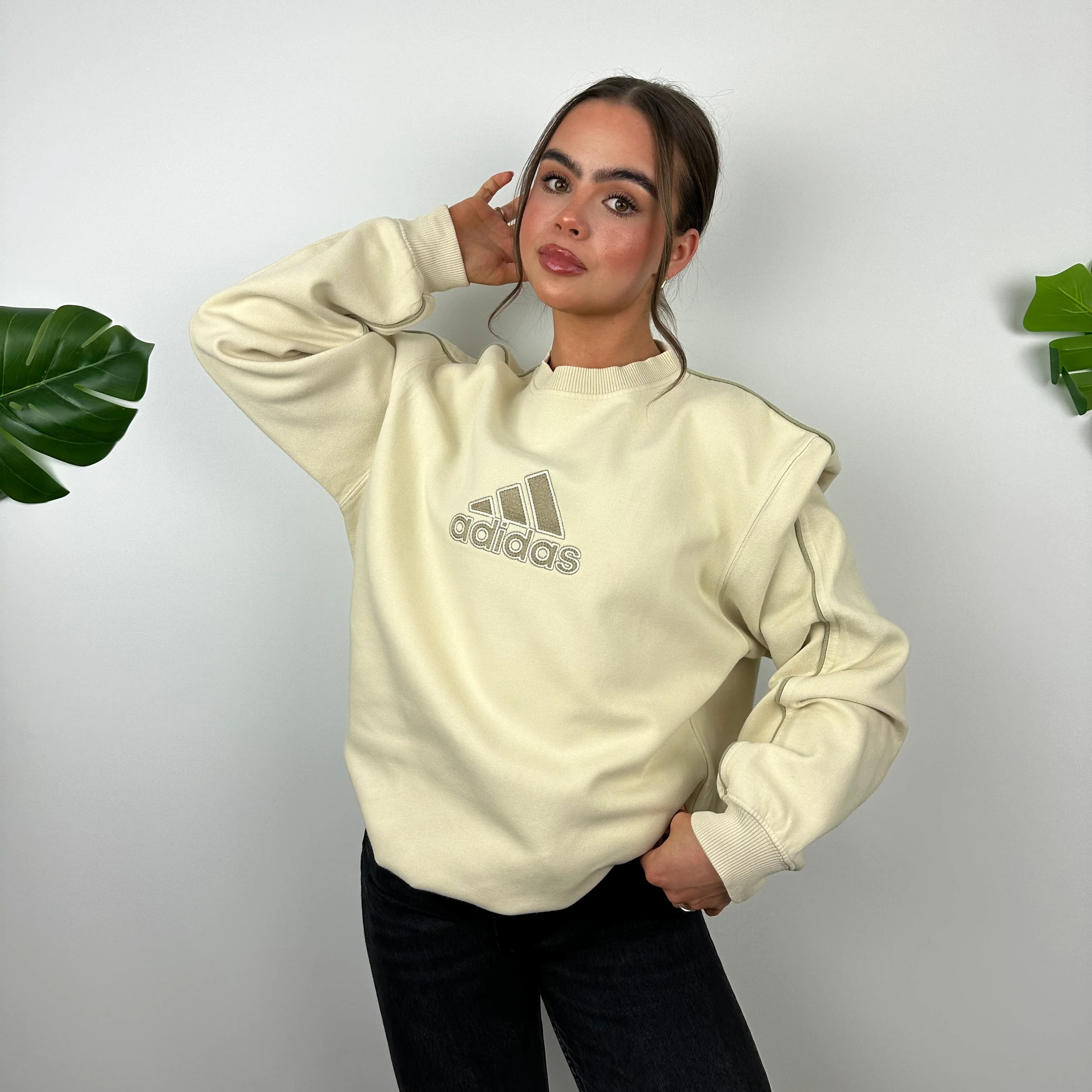 Adidas RARE Cream Embroidered Spell Out Sweatshirt (M) - Image 2