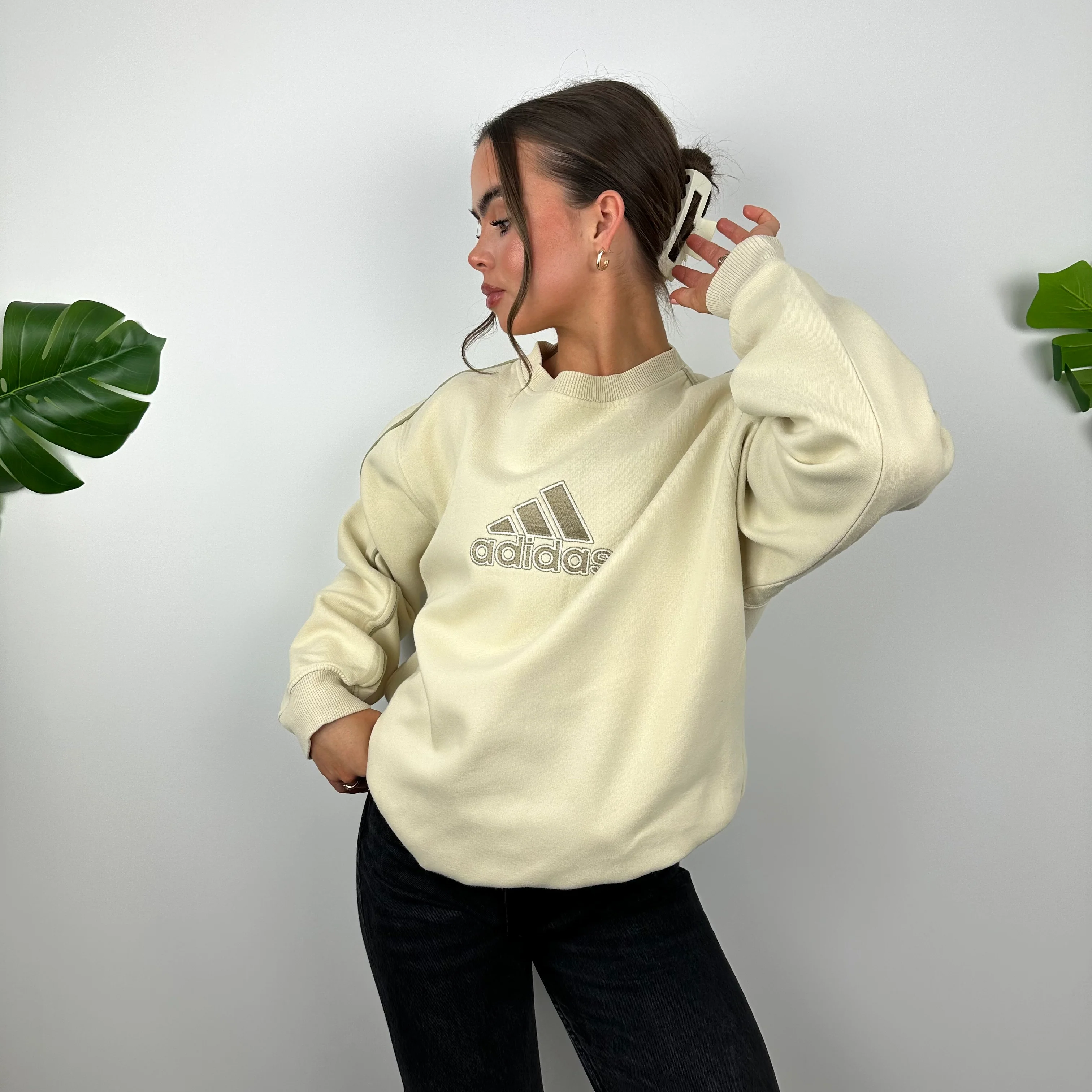 Adidas RARE Cream Embroidered Spell Out Sweatshirt (M) - Image 3