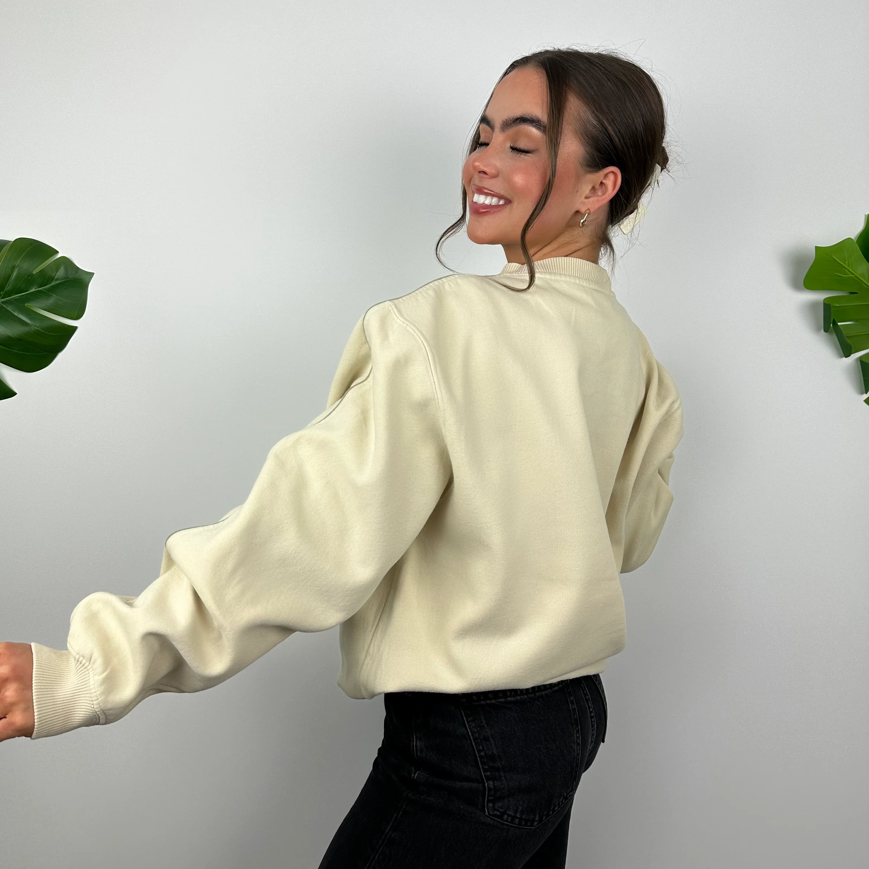 Adidas RARE Cream Embroidered Spell Out Sweatshirt (M) - Image 4