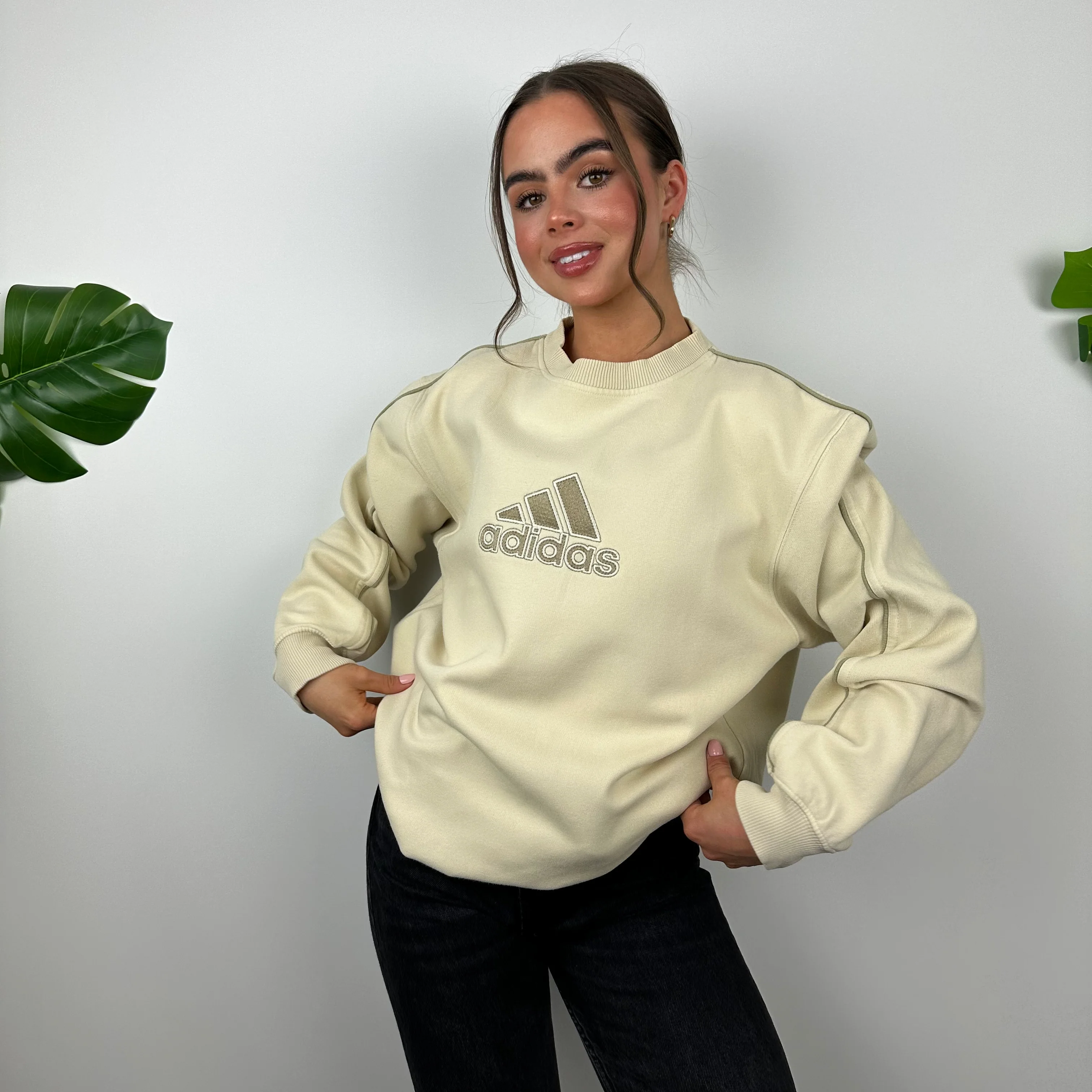 Adidas RARE Cream Embroidered Spell Out Sweatshirt (M) - Image 5