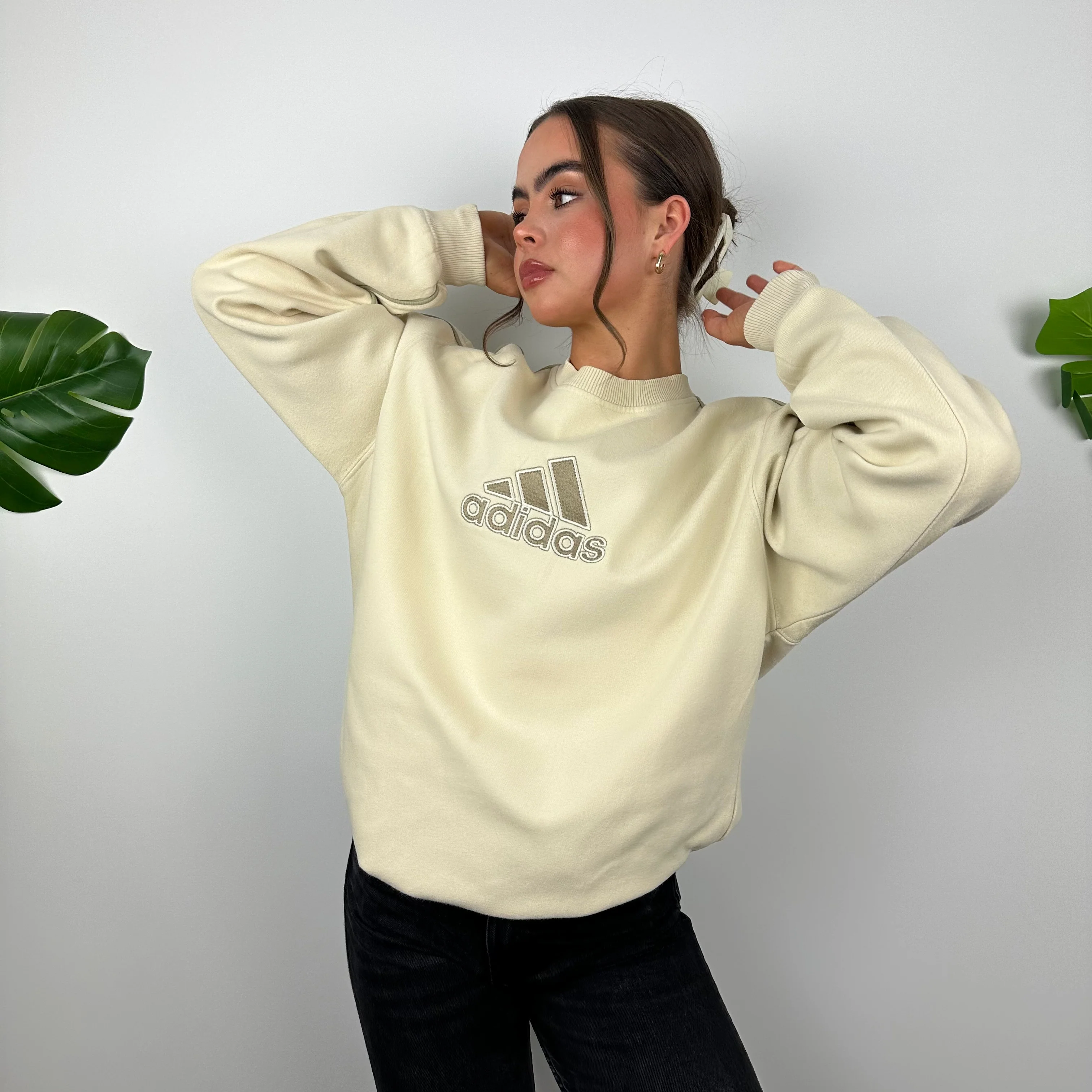 Adidas RARE Cream Embroidered Spell Out Sweatshirt (M) - Image 6