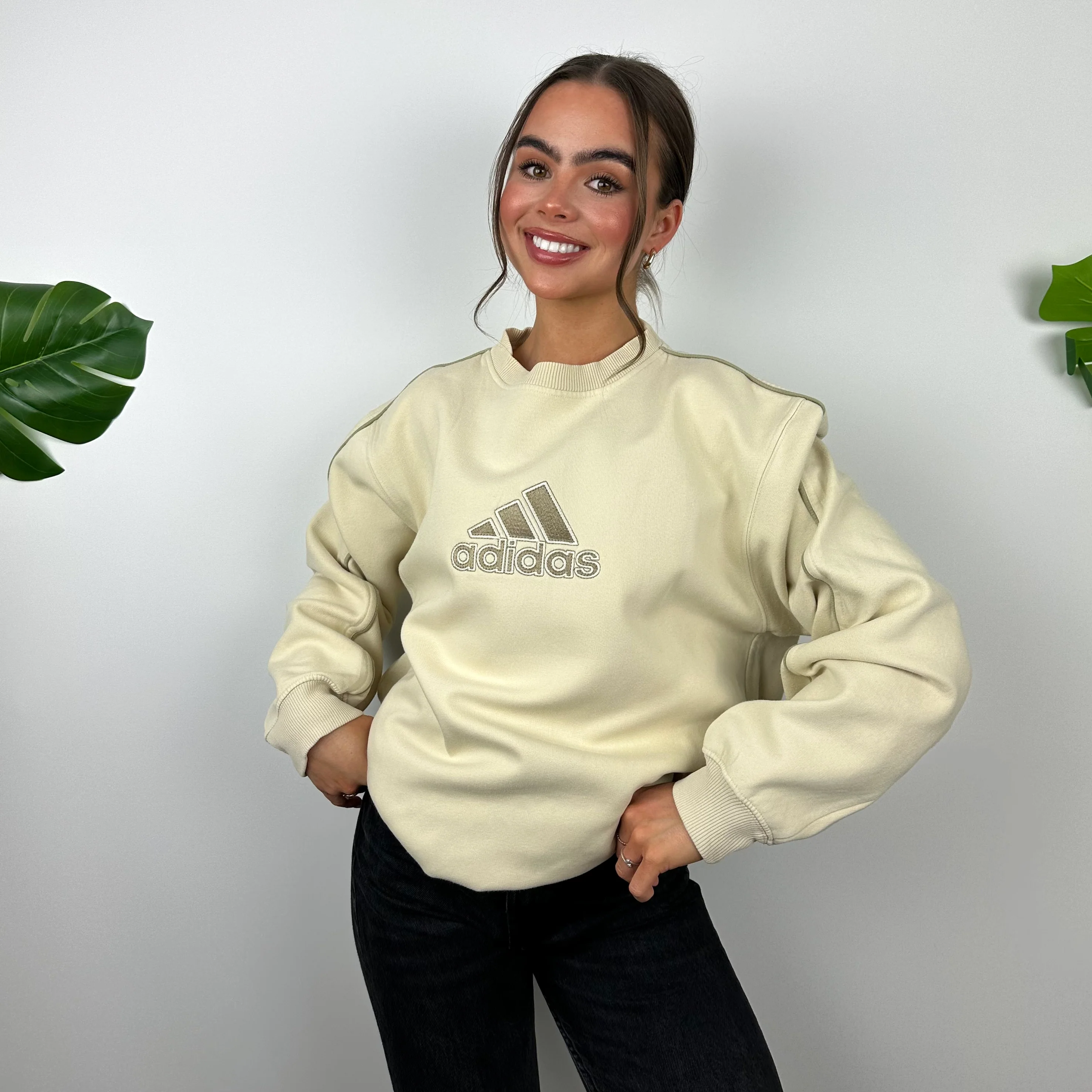 Adidas RARE Cream Embroidered Spell Out Sweatshirt (M) - Image 7