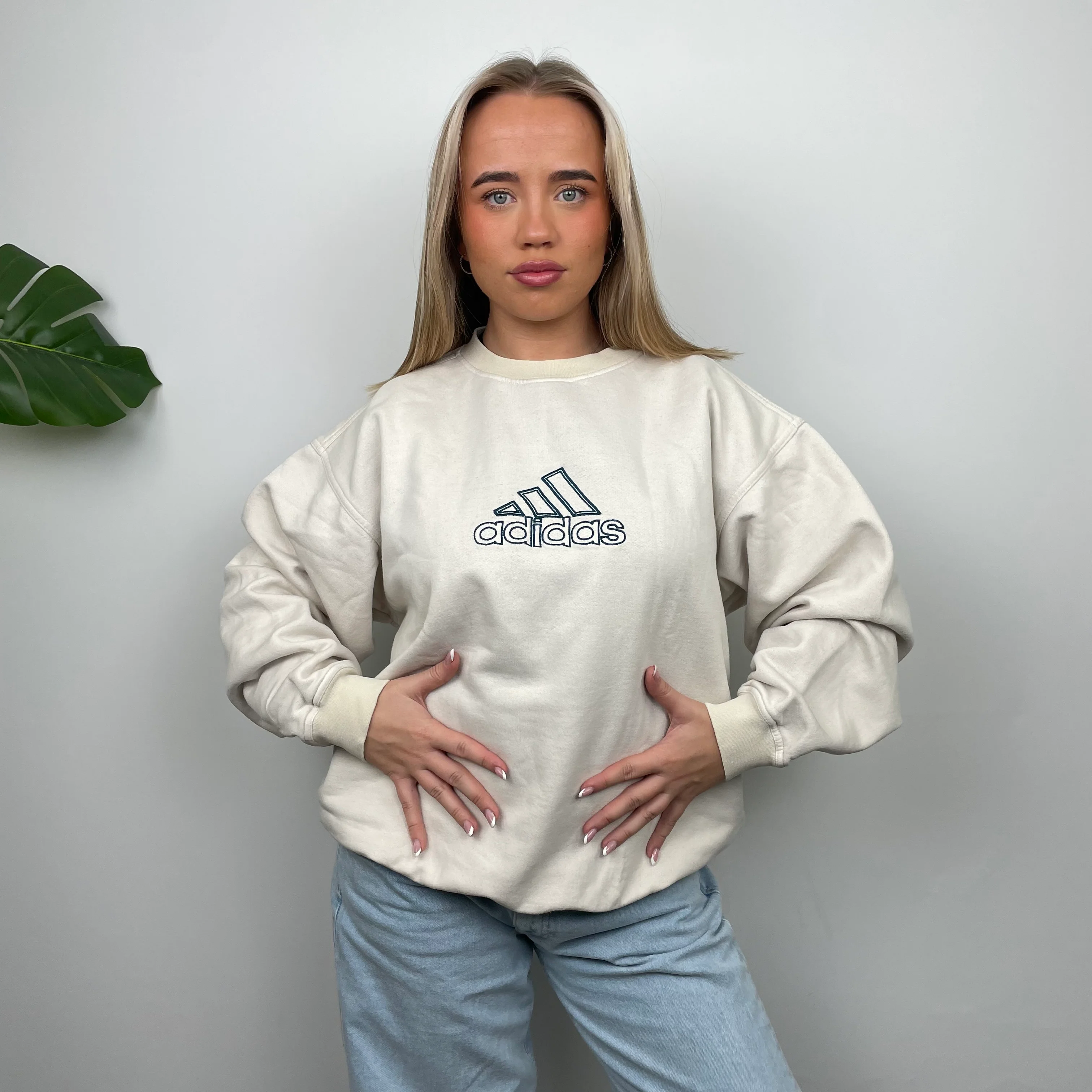 Adidas RARE Cream Embroidered Spell Out Sweatshirt (L)