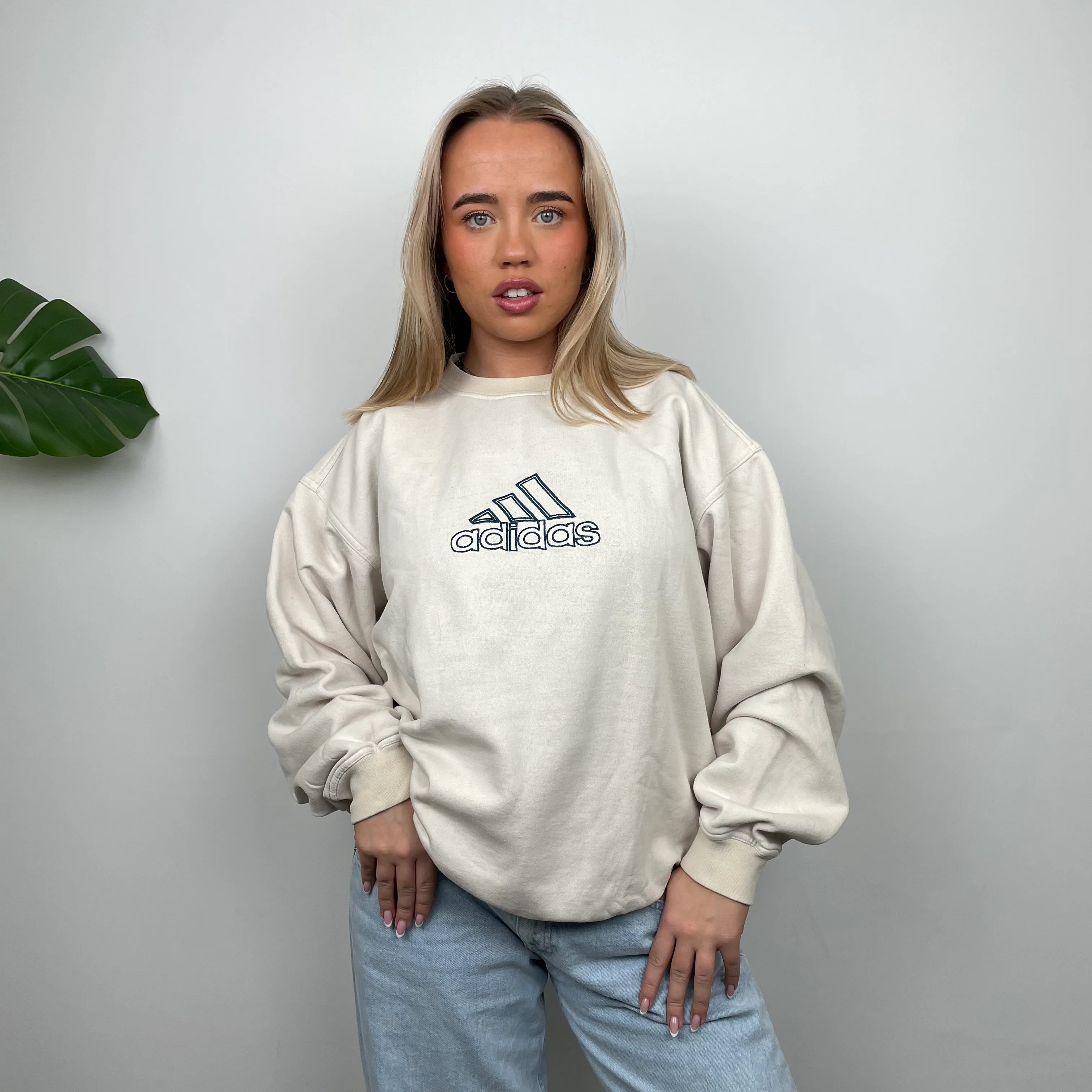 Adidas RARE Cream Embroidered Spell Out Sweatshirt (L) - Image 4