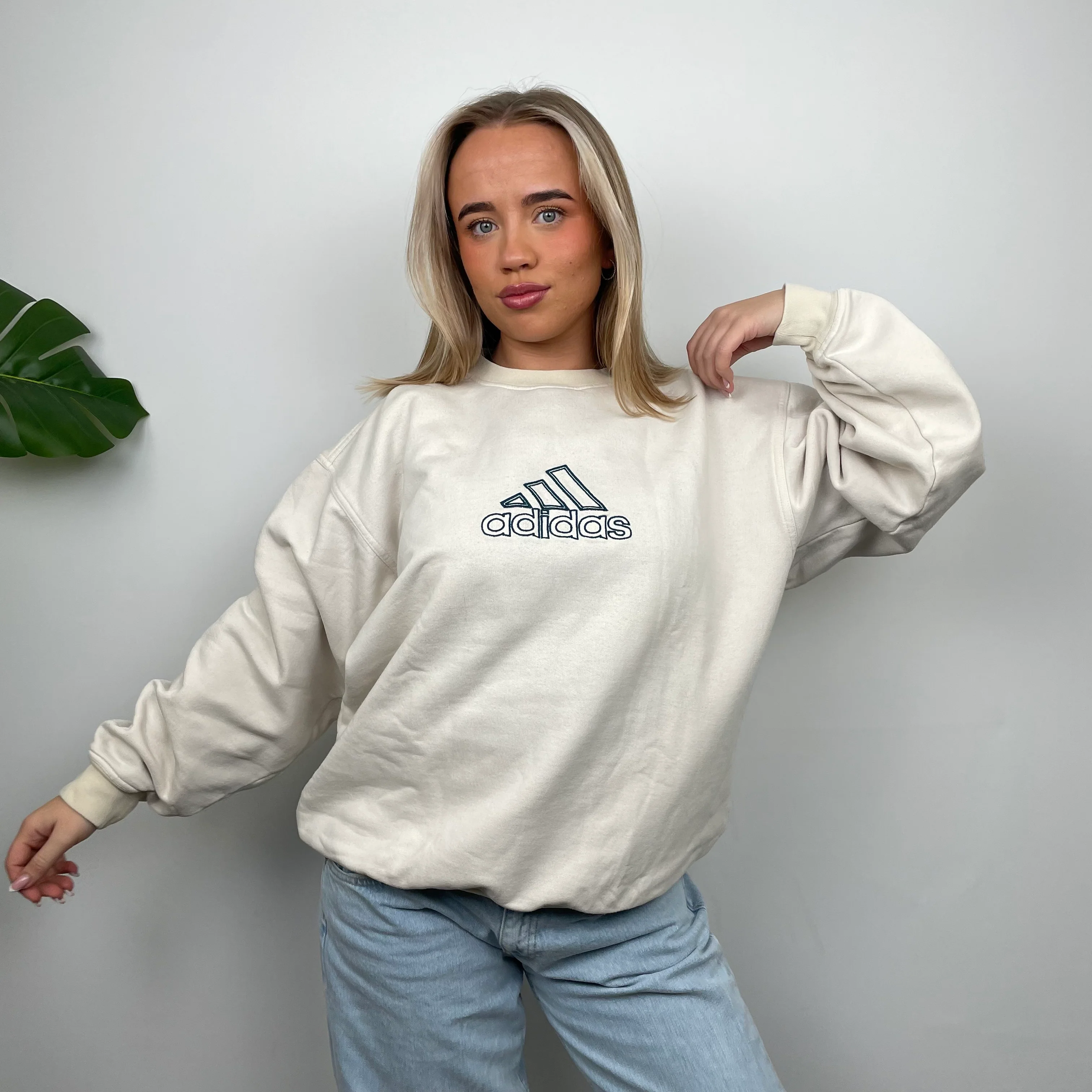 Adidas RARE Cream Embroidered Spell Out Sweatshirt (L) - Image 5