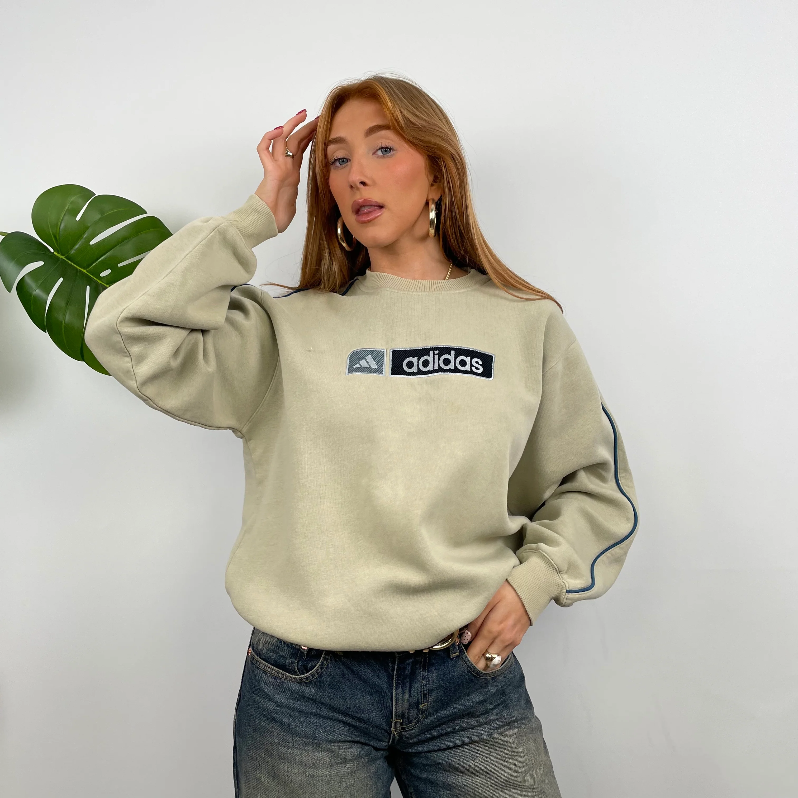 Adidas RARE Cream Embroidered Spell Out Sweatshirt (M)