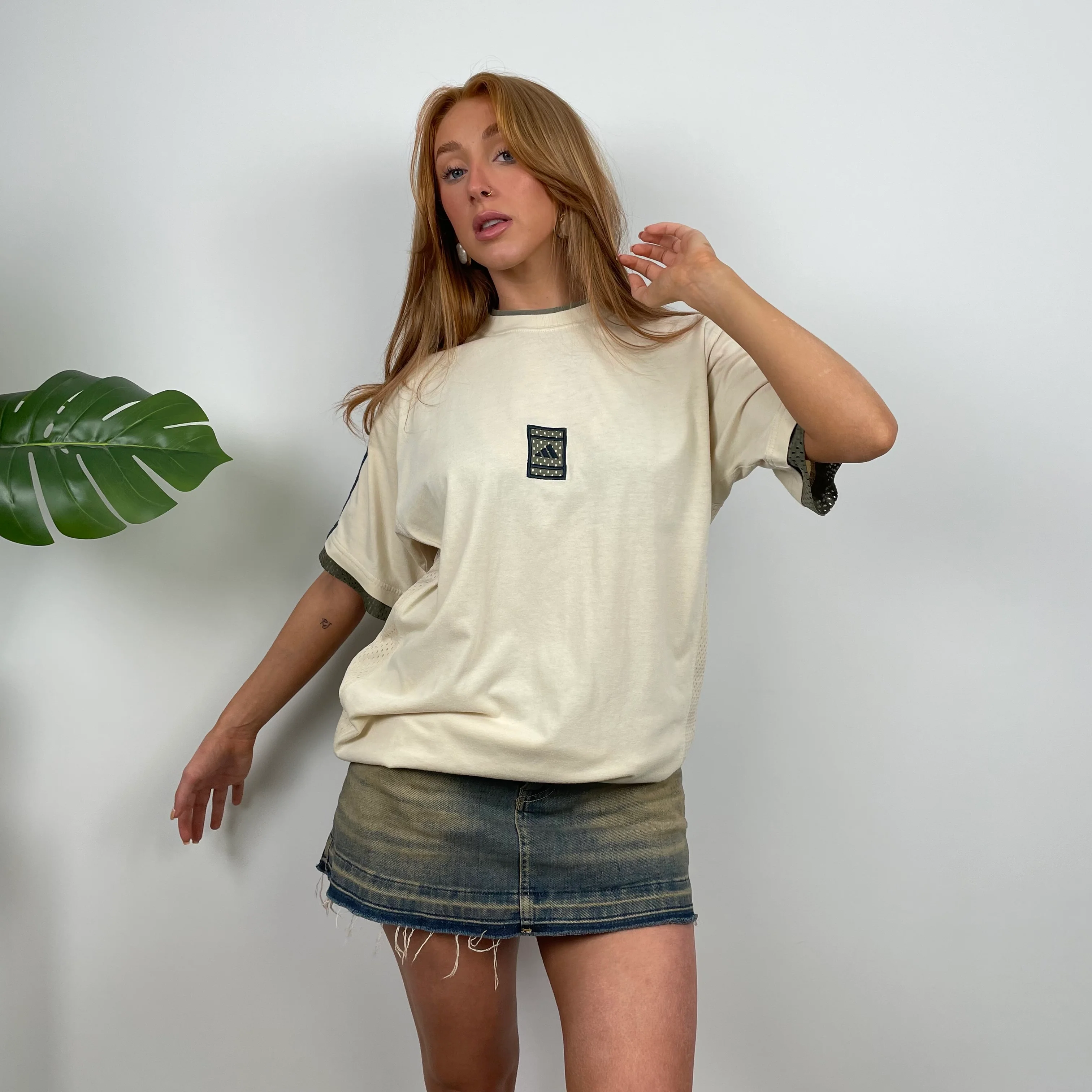 Adidas RARE Cream Embroidered Spell Out T Shirt (L) - Image 2