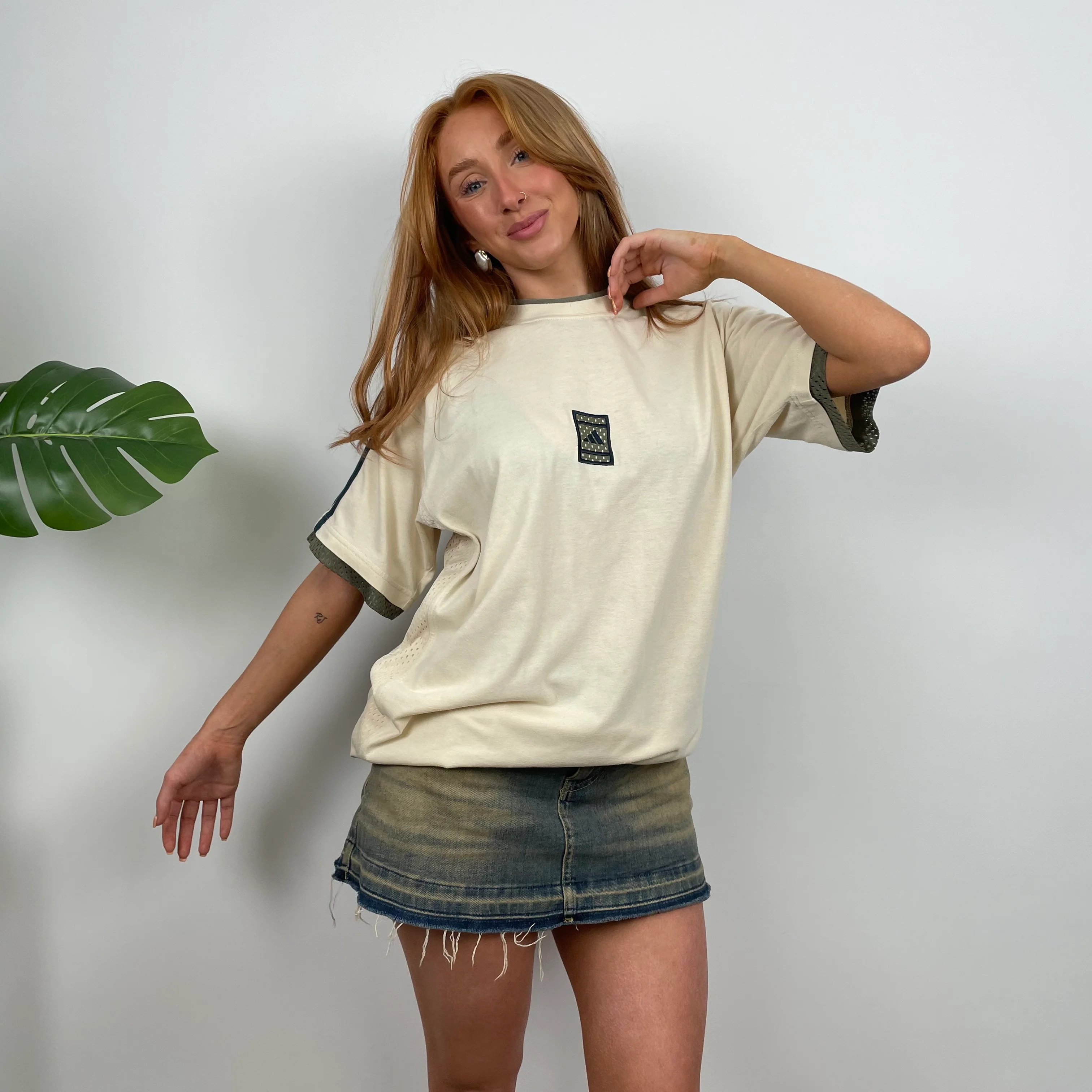 Adidas RARE Cream Embroidered Spell Out T Shirt (L) - Image 3