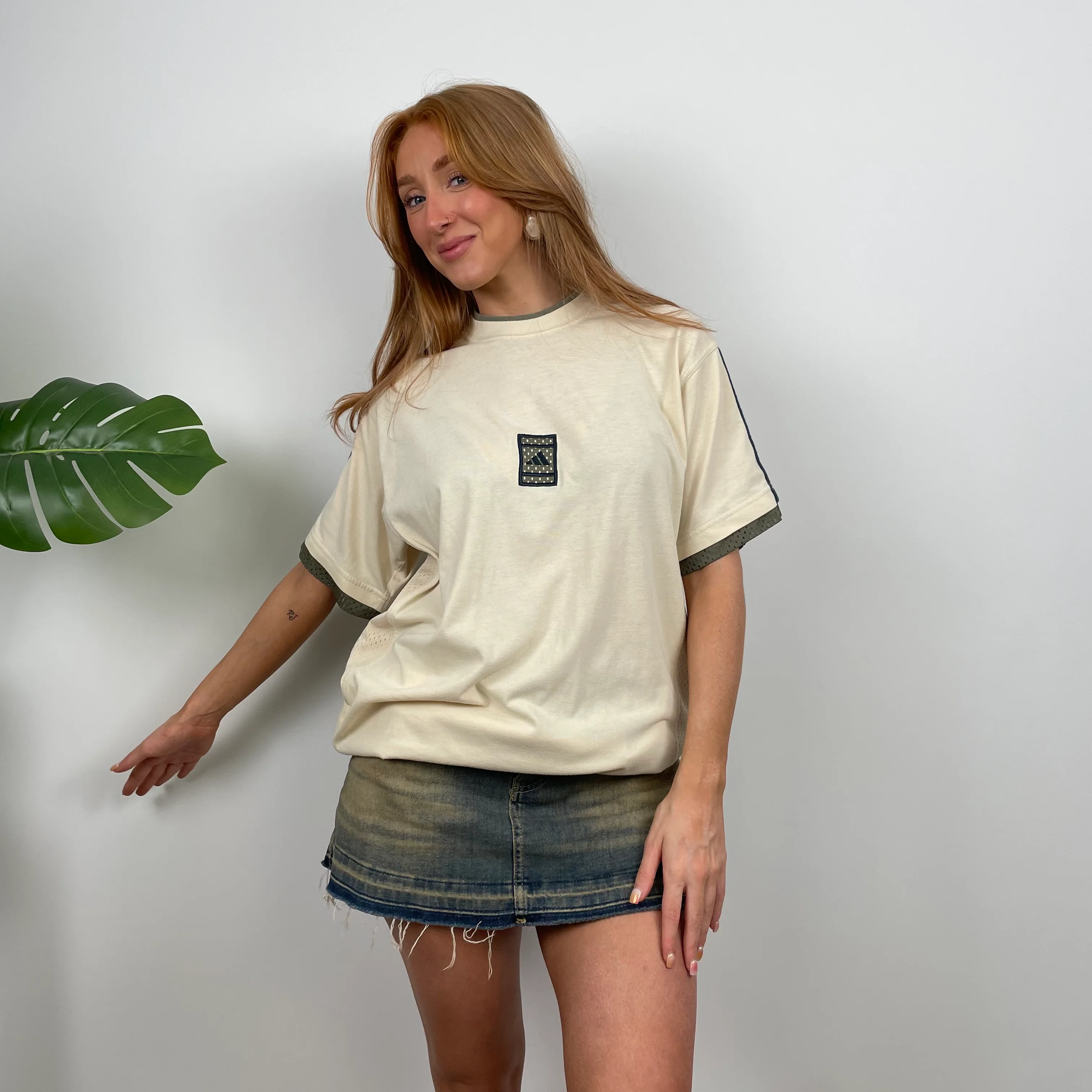 Adidas RARE Cream Embroidered Spell Out T Shirt (L) - Image 5