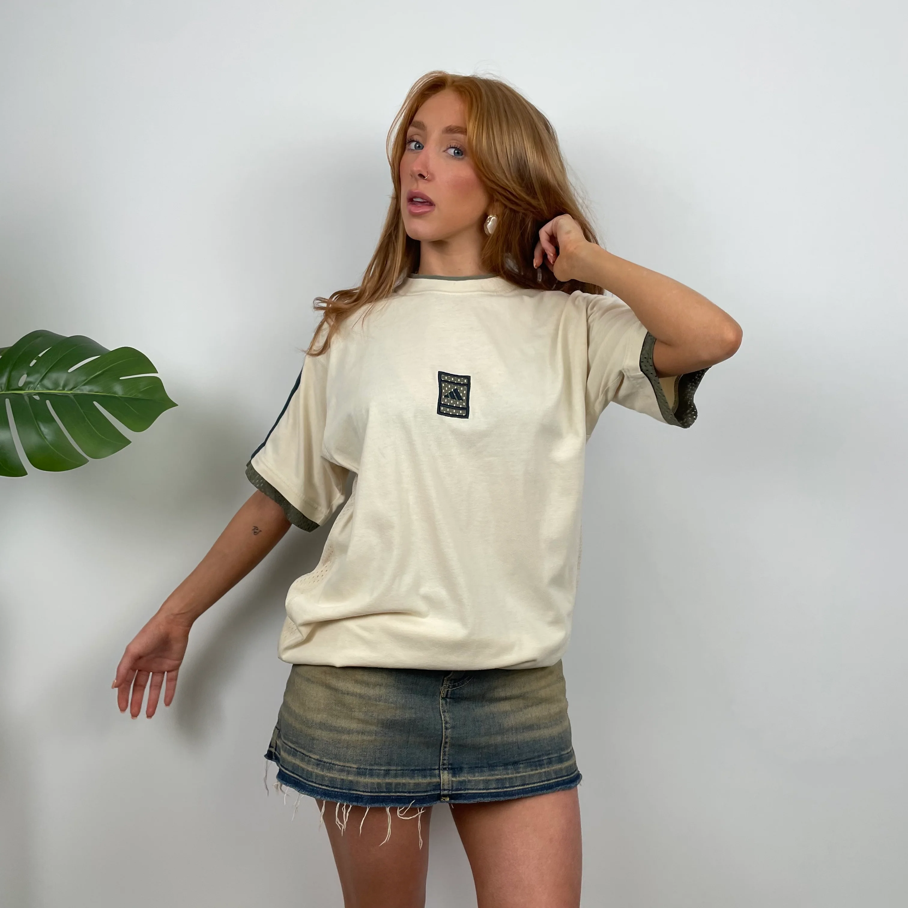 Adidas RARE Cream Embroidered Spell Out T Shirt (L) - Image 6
