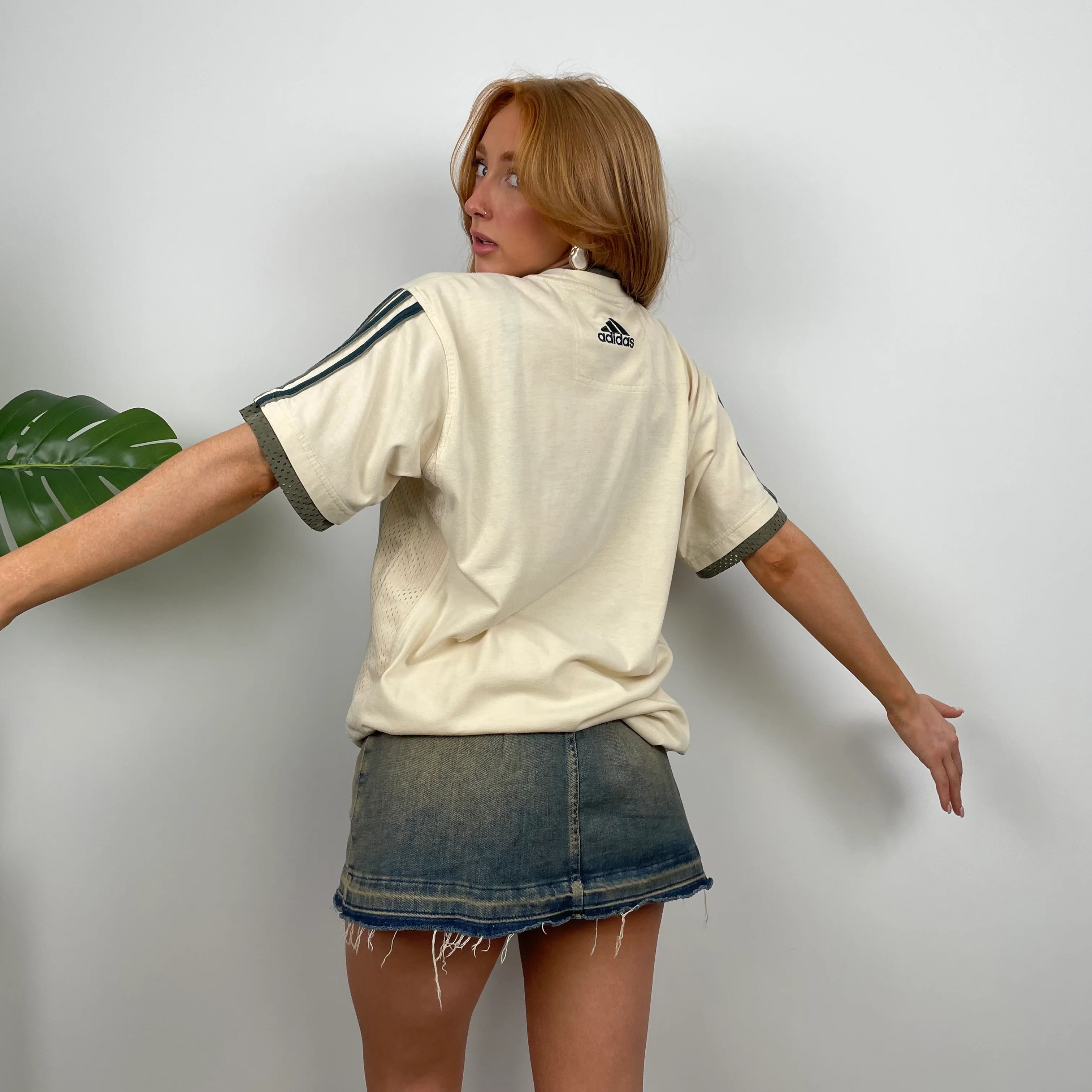 Adidas RARE Cream Embroidered Spell Out T Shirt (L) - Image 7