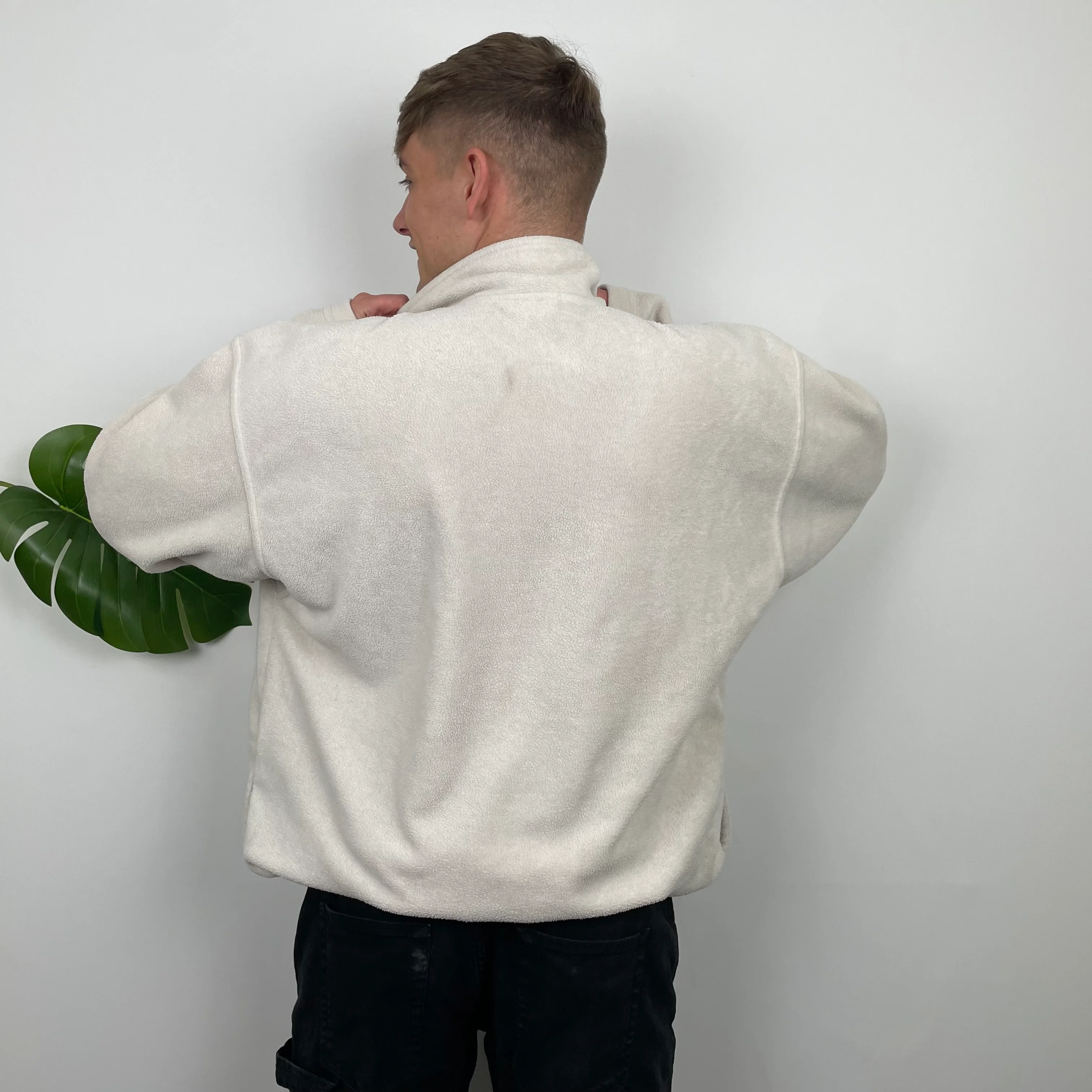 Adidas RARE Cream Embroidered Spell Out Teddy Bear Fleece Quarter Zip Sweatshirt (XXL) - Image 7