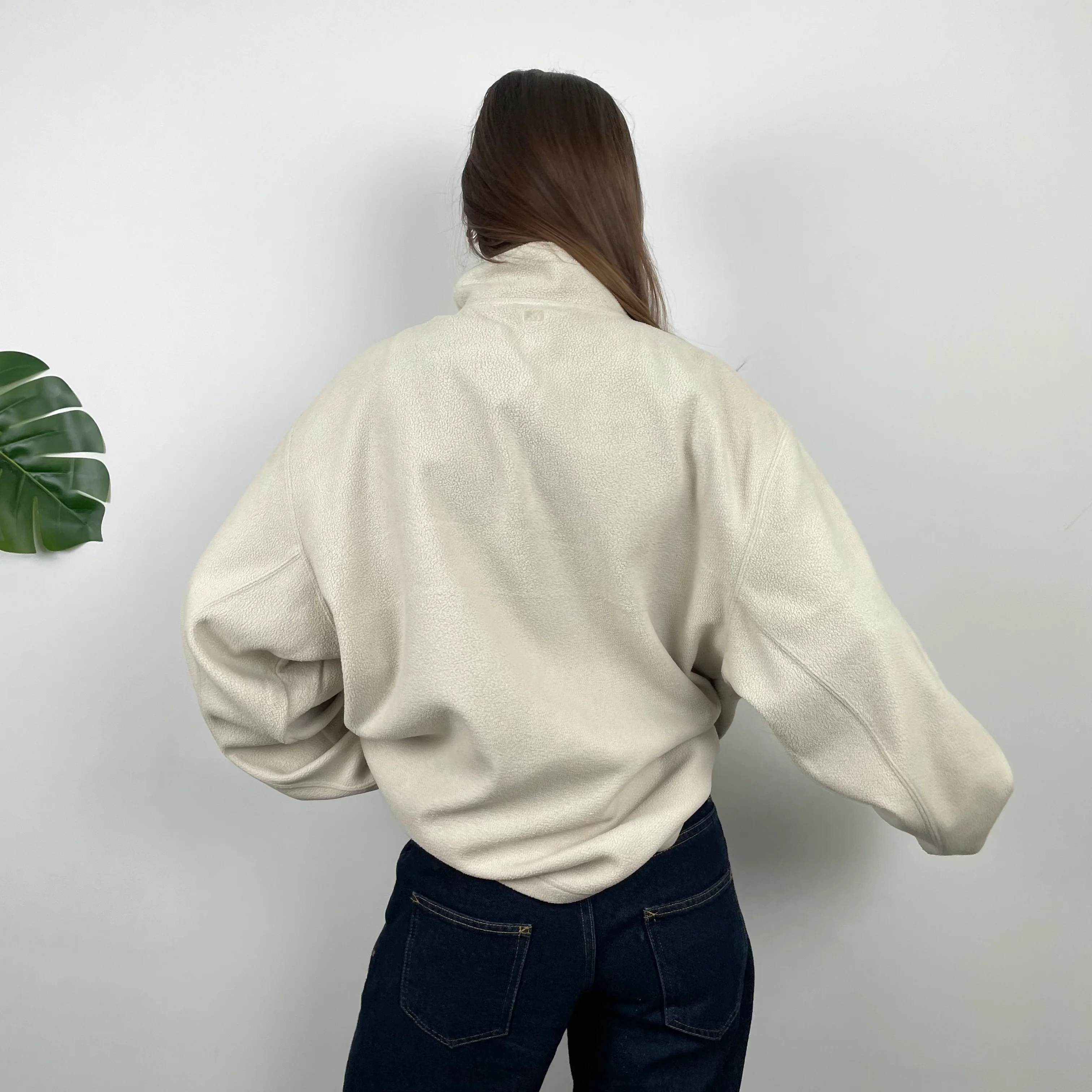 Adidas RARE Cream Embroidered Spell Out Teddy Bear Fleece Quarter Zip Sweatshirt (L) - Image 9