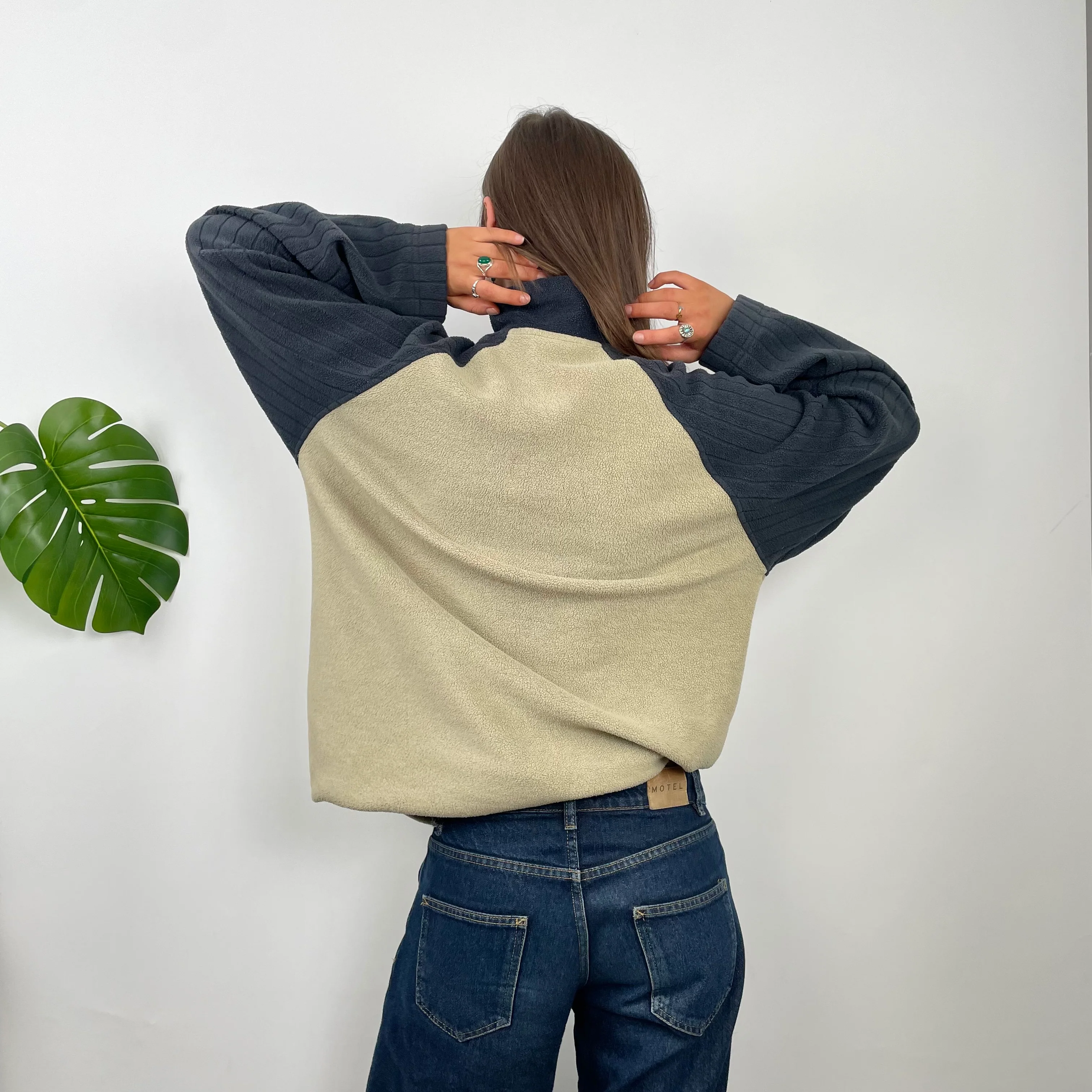 Adidas RARE Cream Embroidered Spell Out Teddy Bear Fleece Quarter Zip Sweatshirt (L) - Image 5