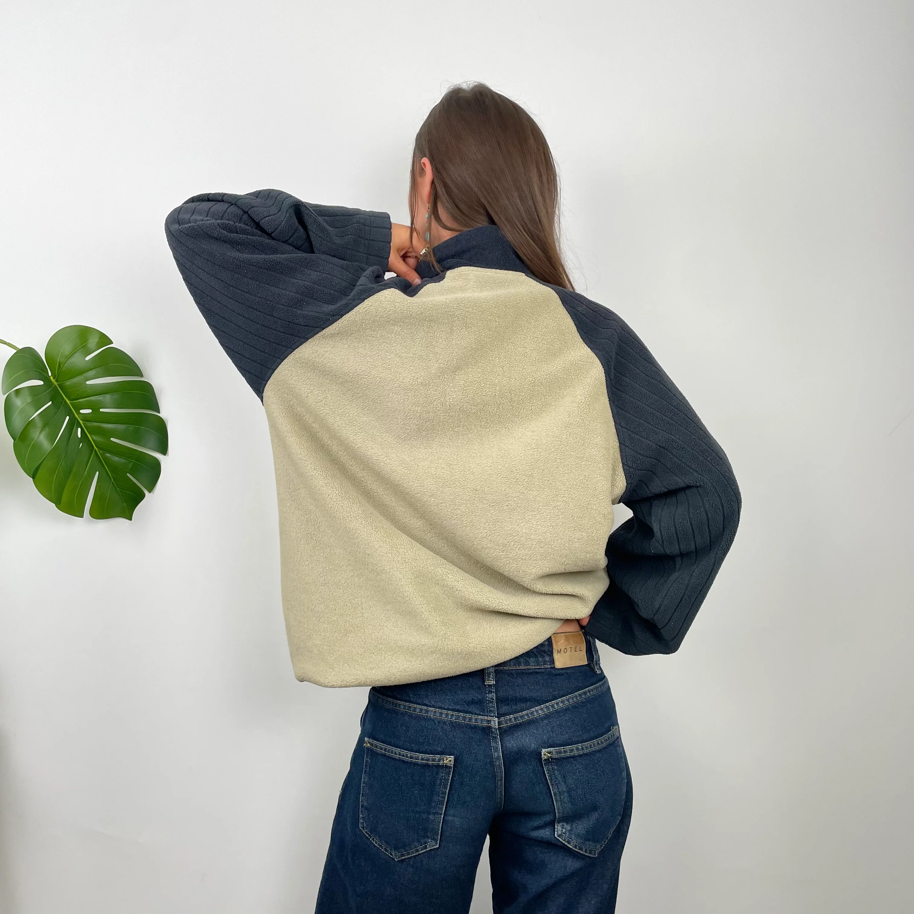 Adidas RARE Cream Embroidered Spell Out Teddy Bear Fleece Quarter Zip Sweatshirt (L) - Image 6
