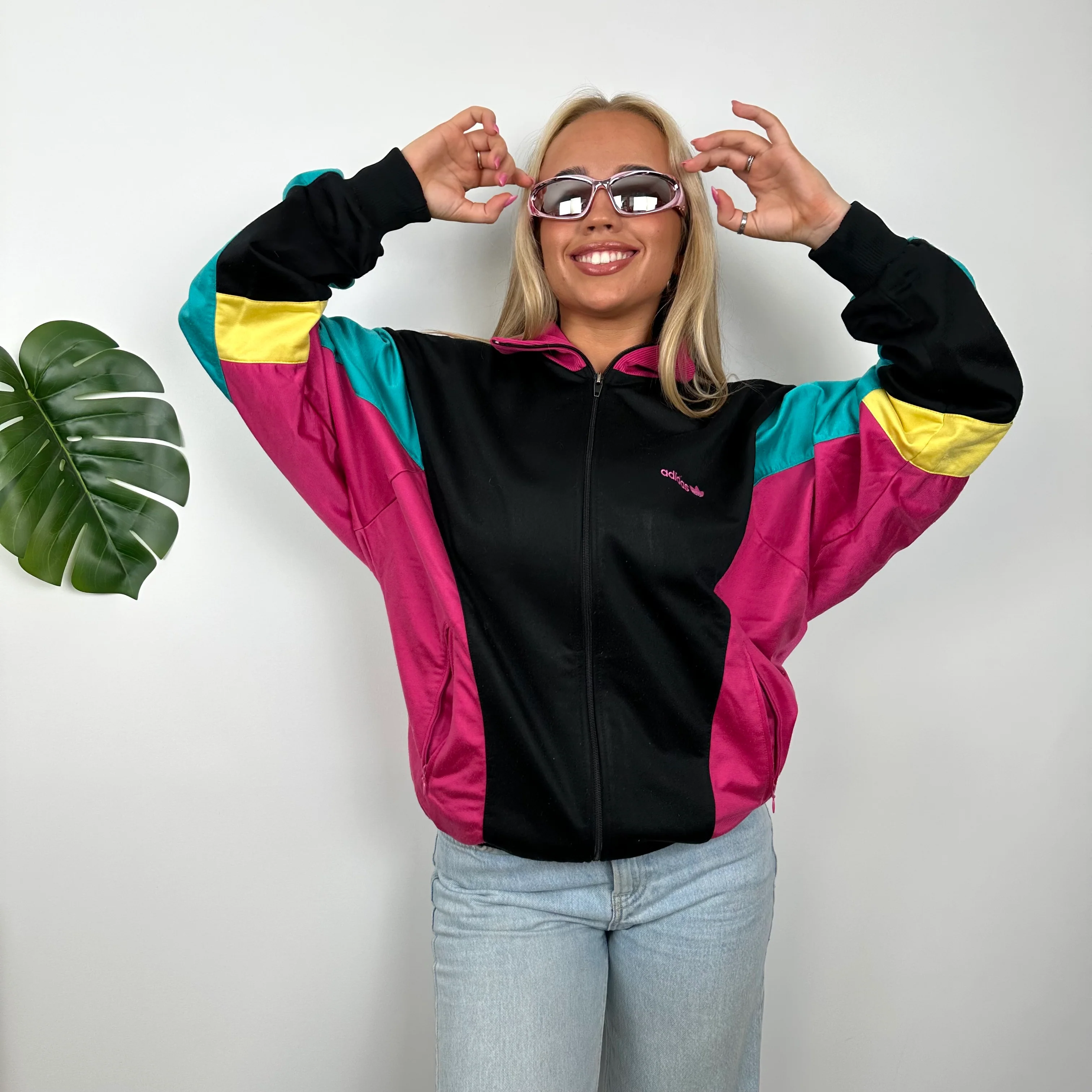 Adidas RARE Embroidered Spell Out Colour Block Zip Up Track Jacket (M) - Image 3