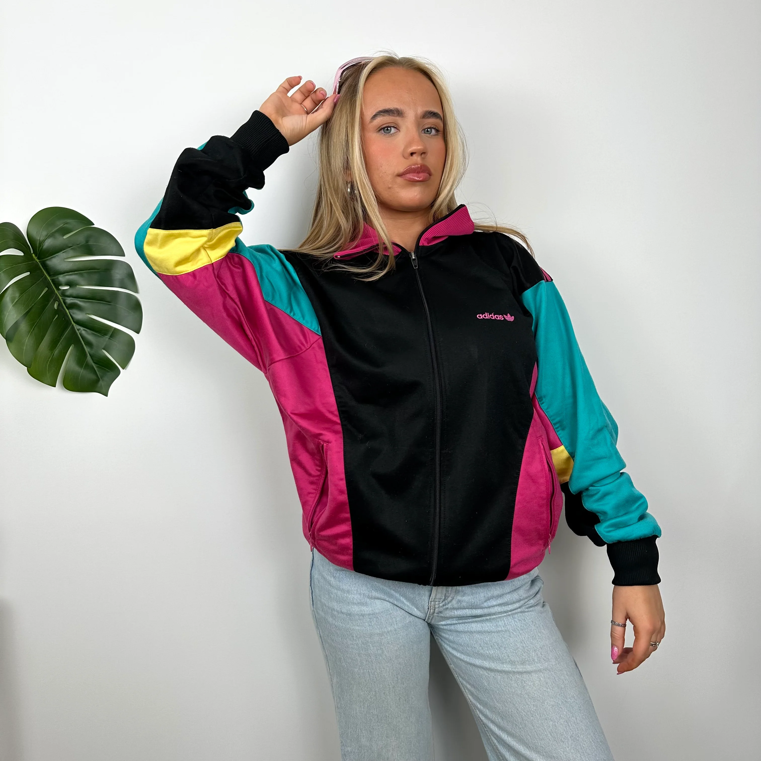 Adidas RARE Embroidered Spell Out Colour Block Zip Up Track Jacket (M) - Image 4