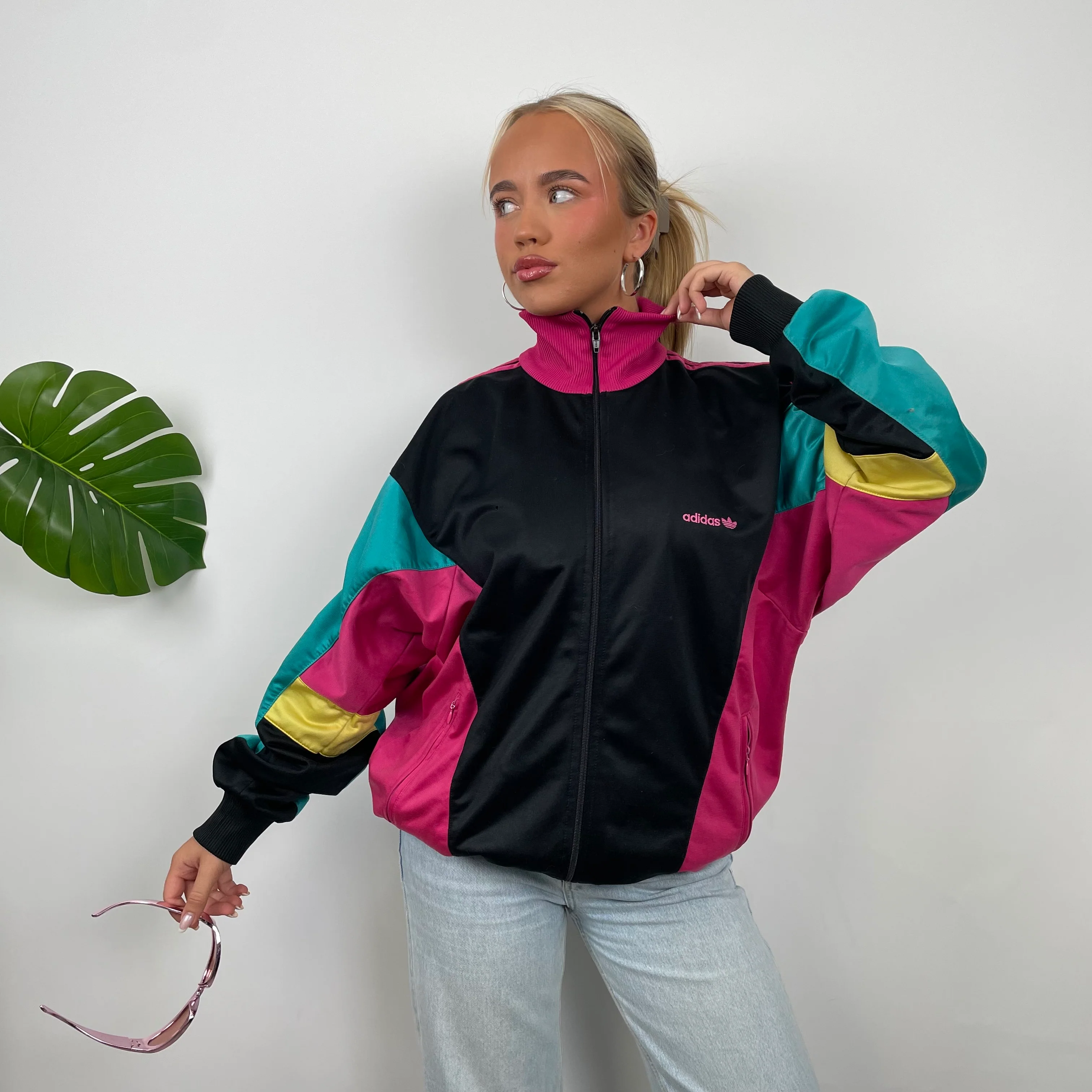 Adidas RARE Embroidered Spell Out Colour Block Zip Up Track Jacket (L) - Image 2