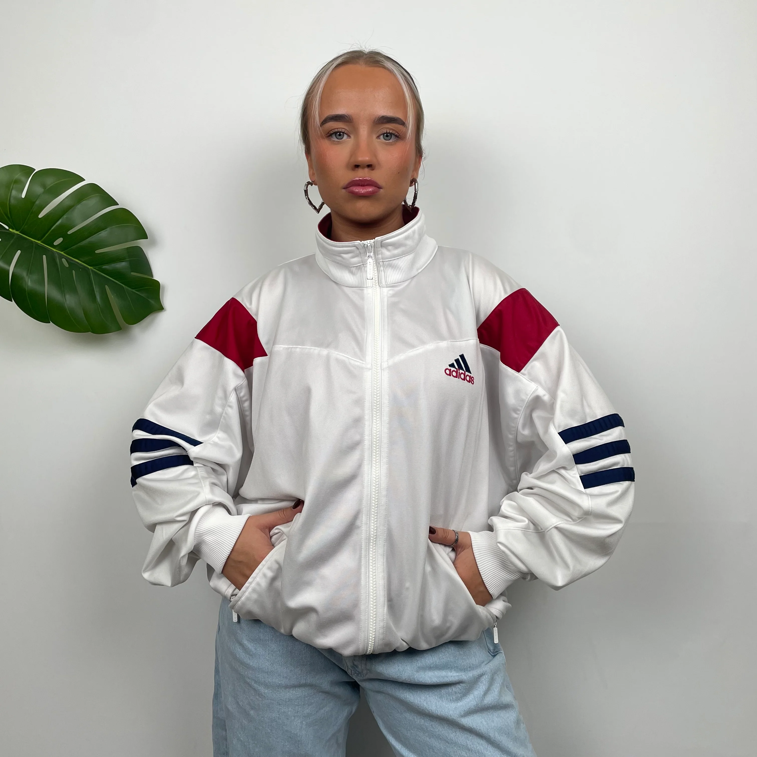 Adidas RARE Embroidered Spell Out Colour Block Zip Up Track Jacket (L) - Image 2