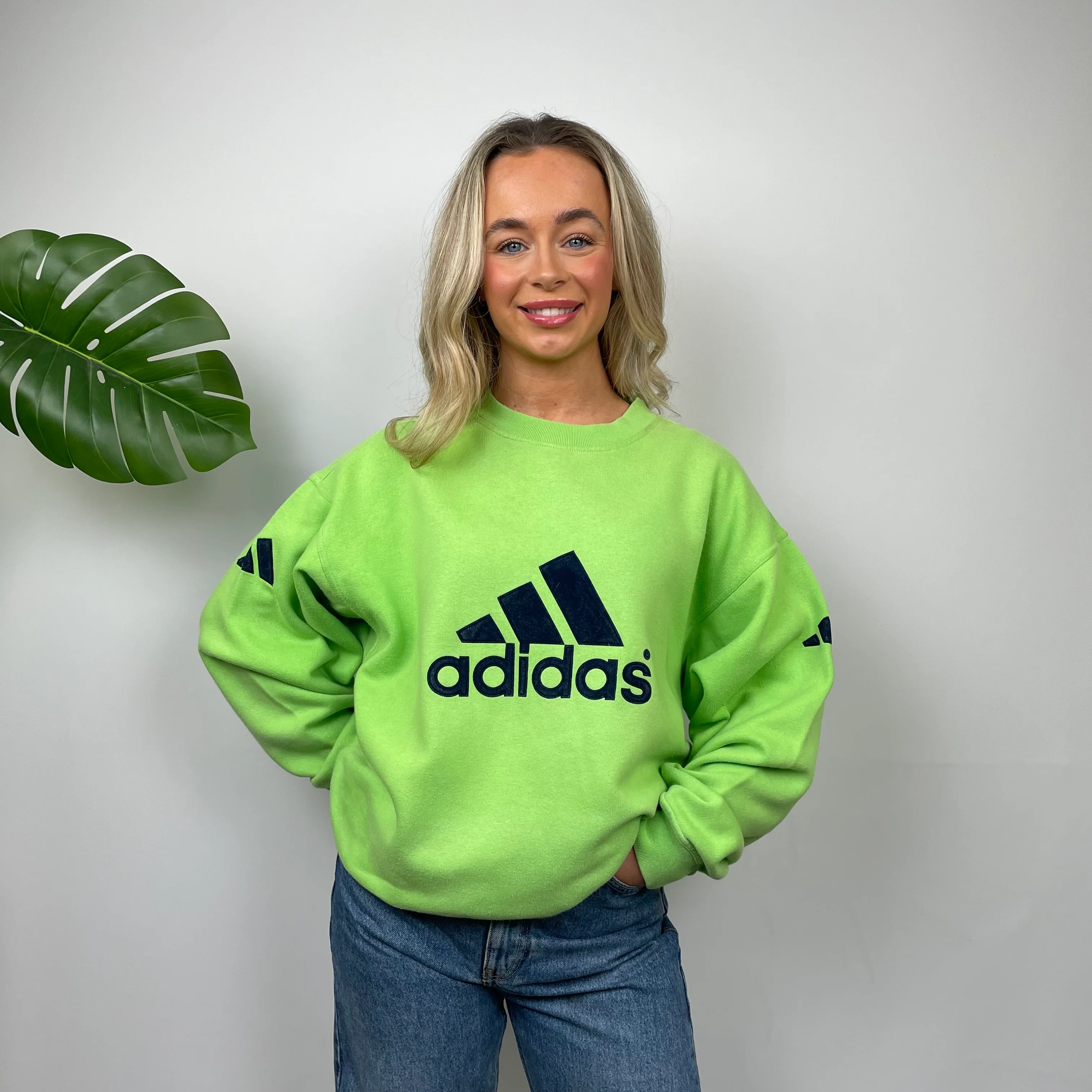 Adidas RARE Green Embroidered Spell Out Sweatshirt (S) - Image 6