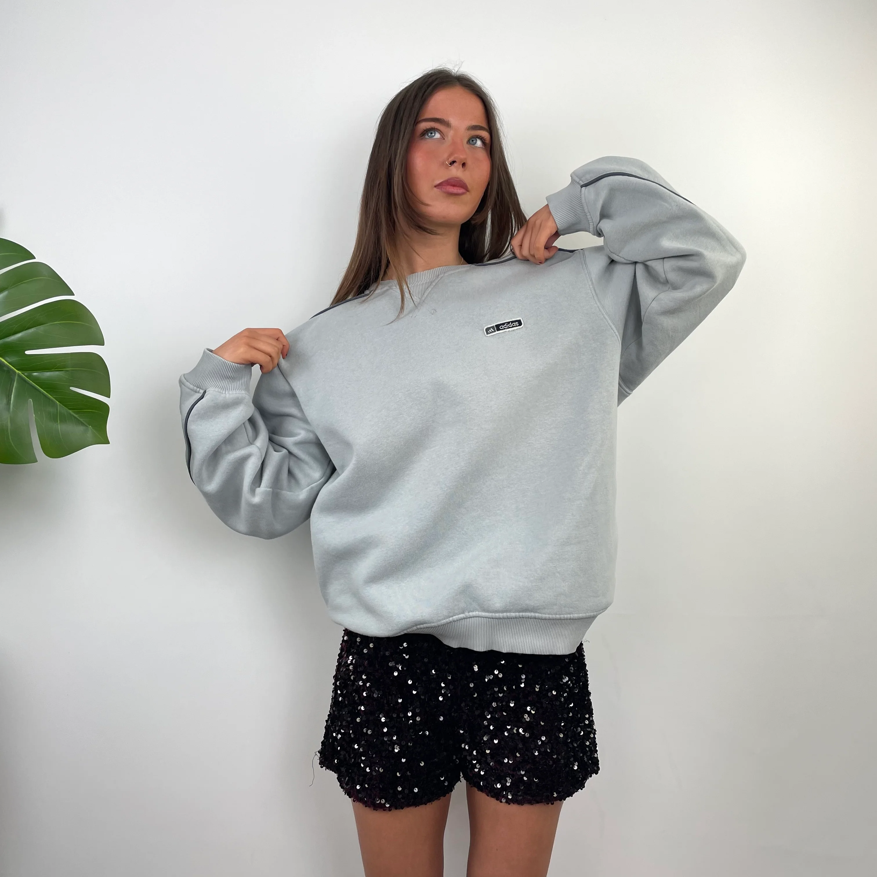 Adidas RARE Grey Embroidered Spell Out Sweatshirt (M) - Image 2