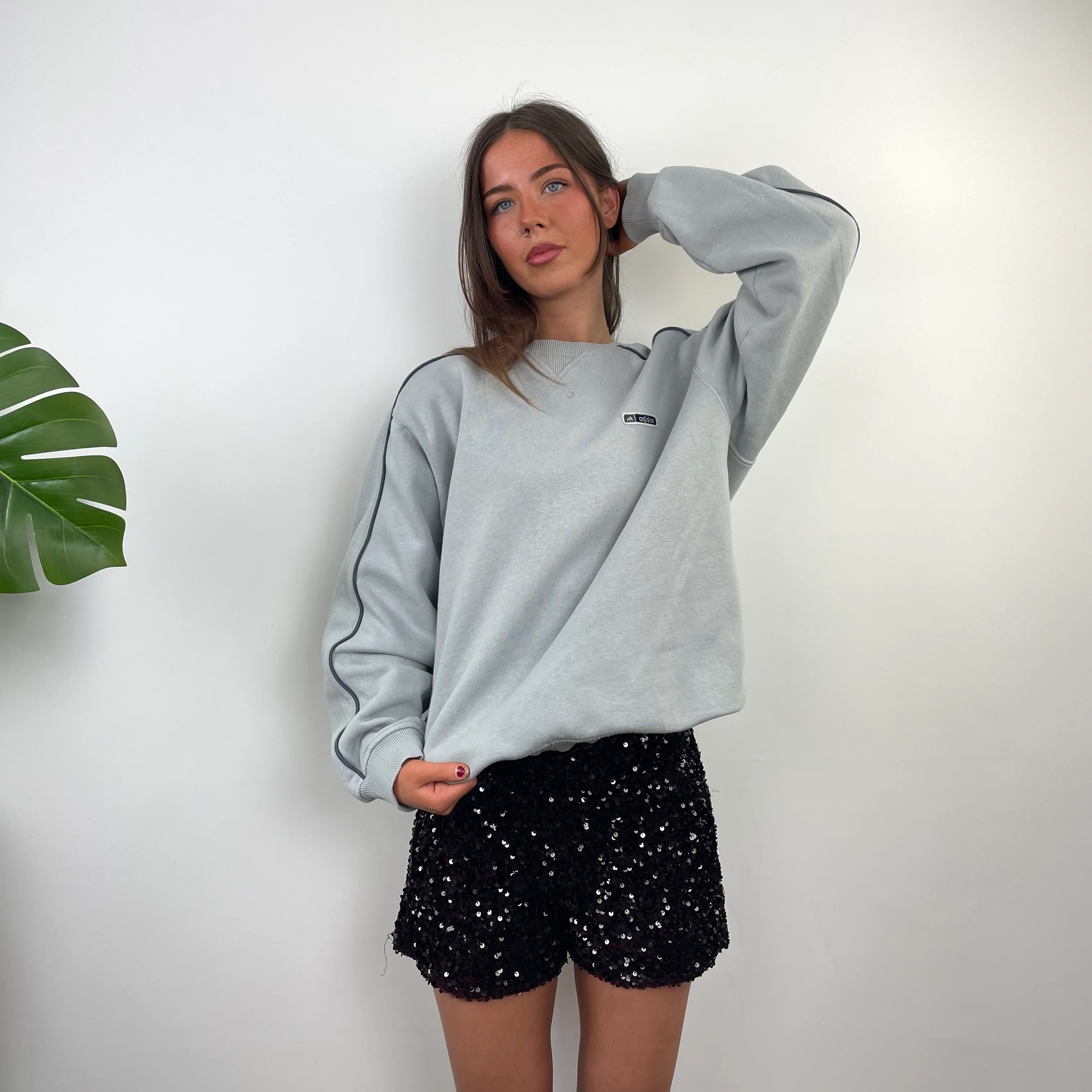 Adidas RARE Grey Embroidered Spell Out Sweatshirt (M) - Image 3