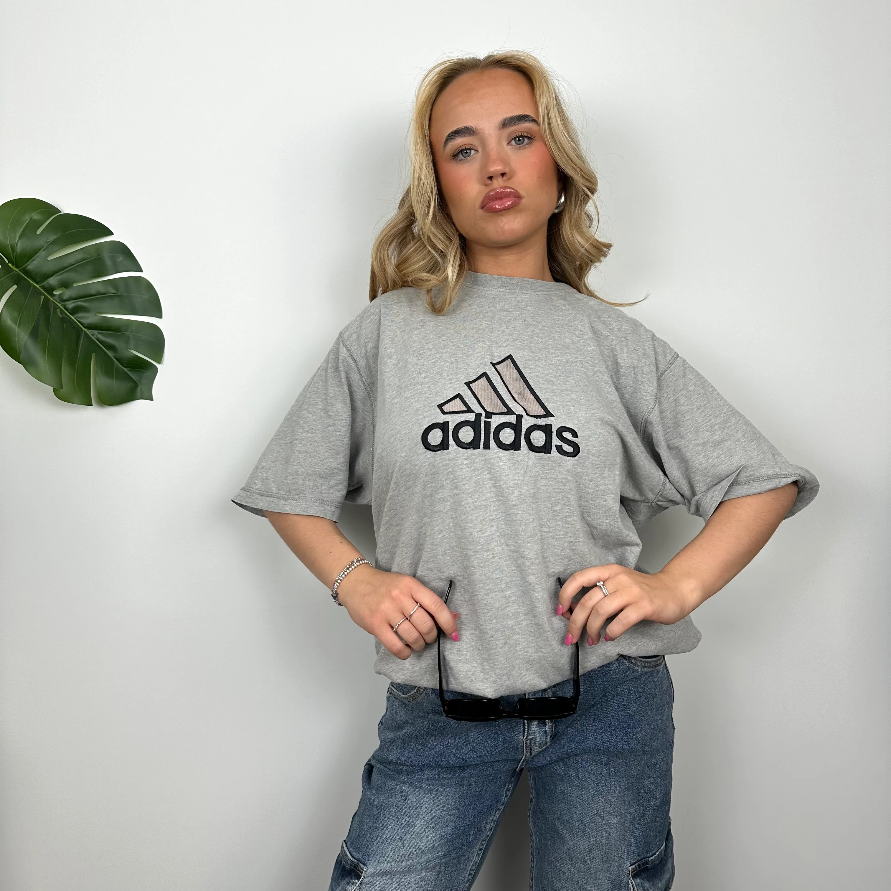 Adidas RARE Grey Embroidered Spell Out T Shirt (L) - Image 2
