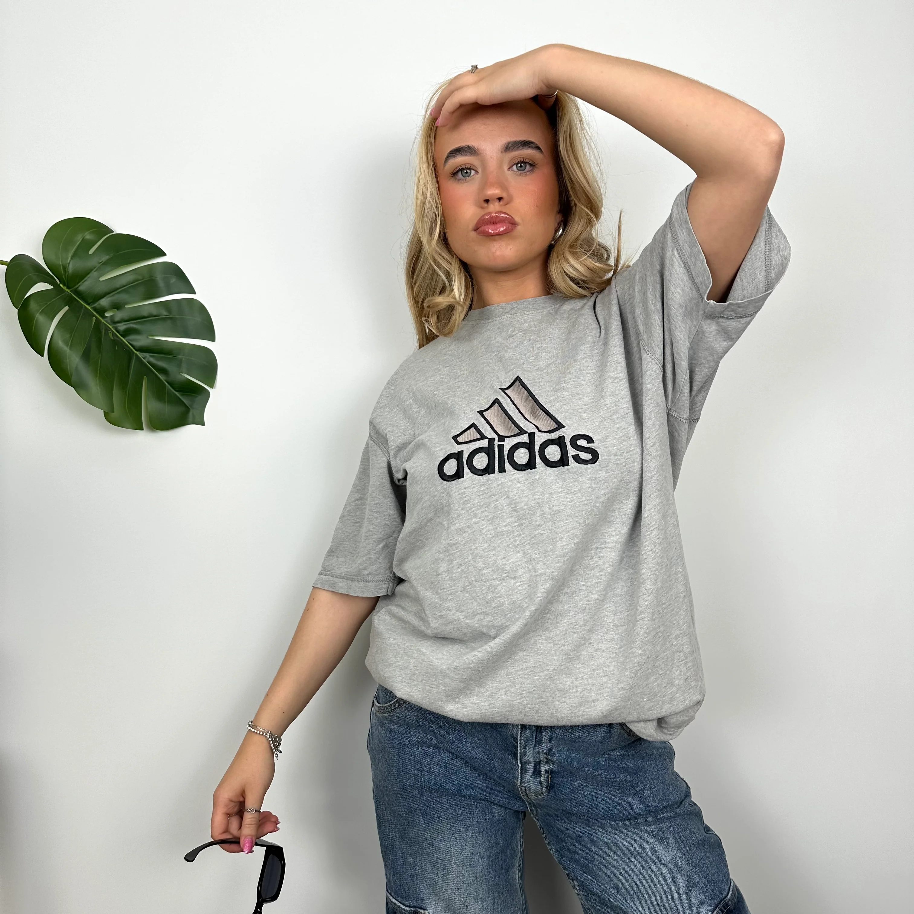 Adidas RARE Grey Embroidered Spell Out T Shirt (L) - Image 3