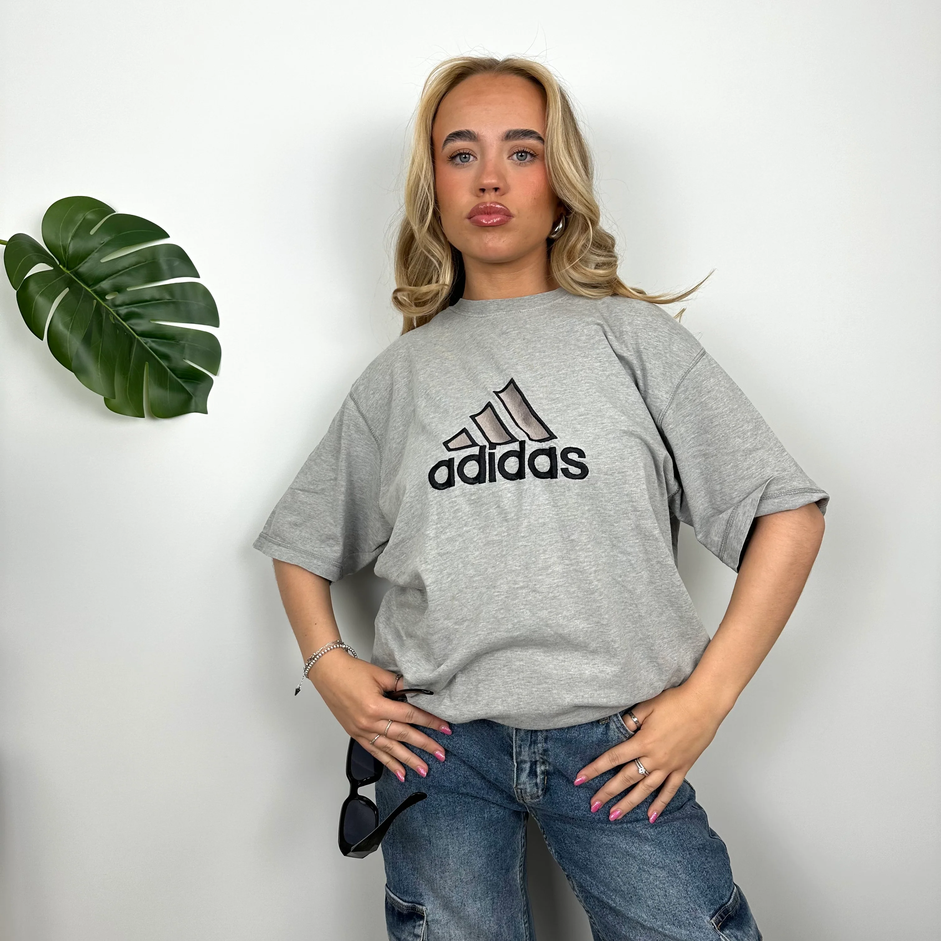 Adidas RARE Grey Embroidered Spell Out T Shirt (L) - Image 4