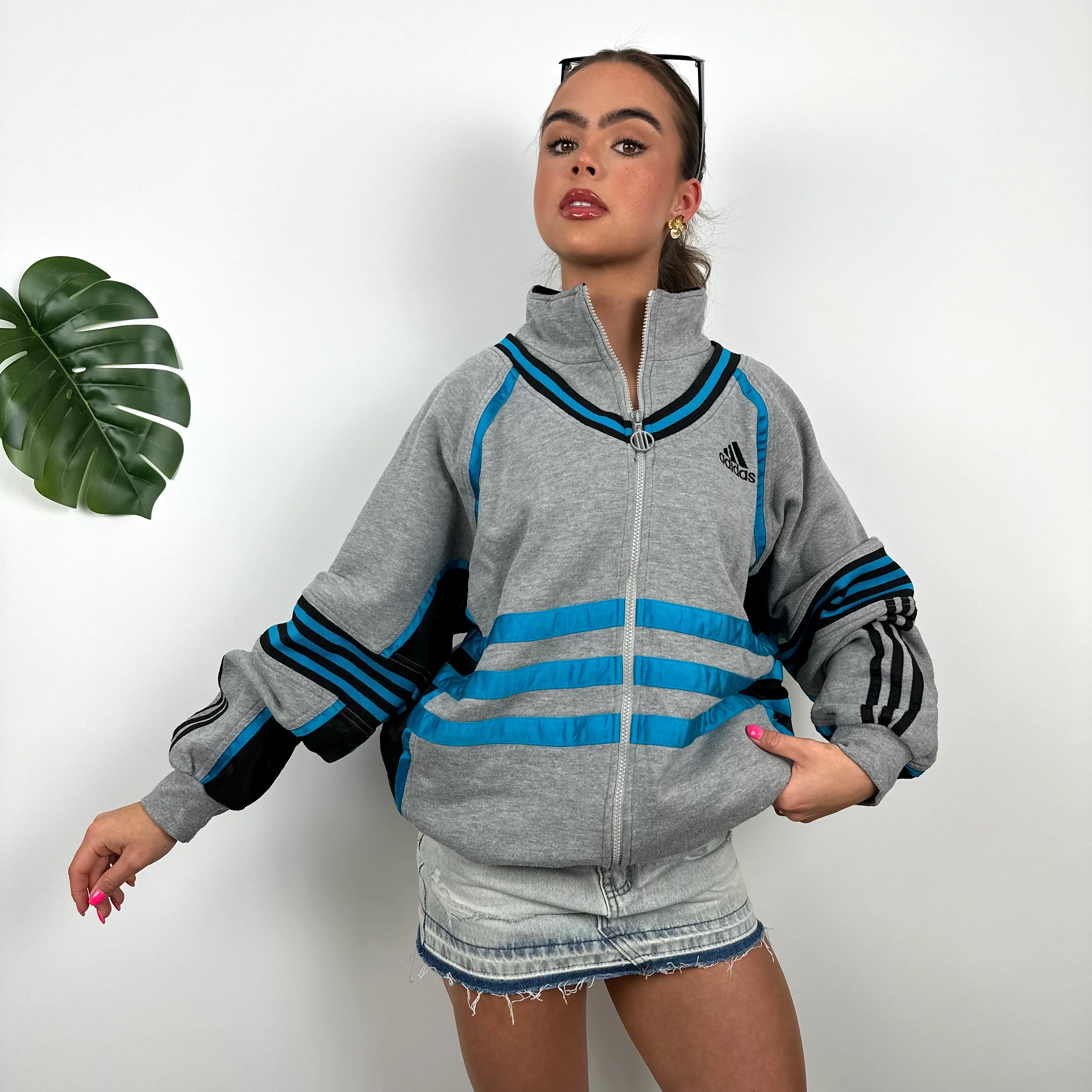 Adidas RARE Grey Embroidered Spell Out Zip Up Hoodie Jacket (L) - Image 2