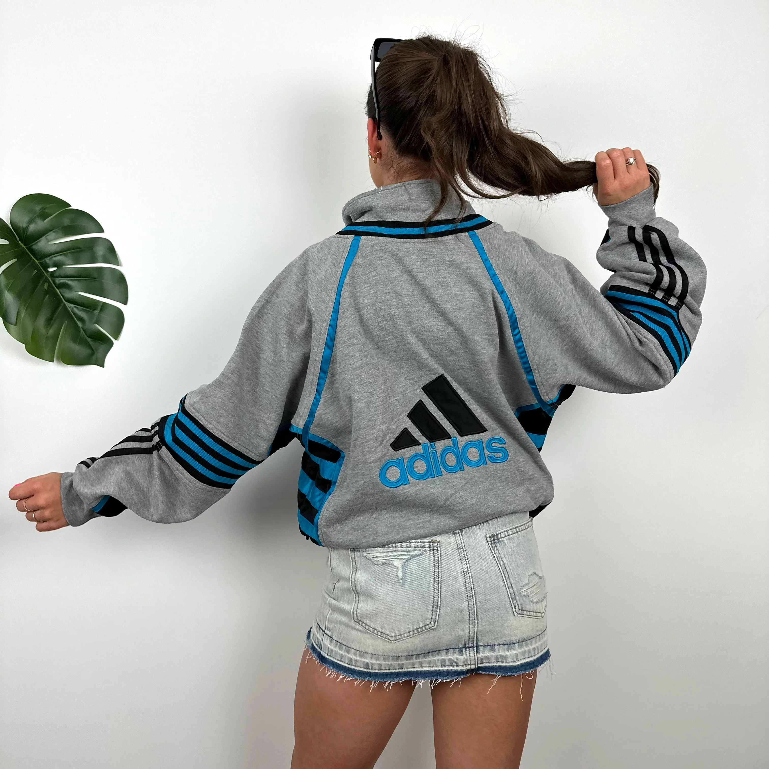 Adidas RARE Grey Embroidered Spell Out Zip Up Hoodie Jacket (L) - Image 4
