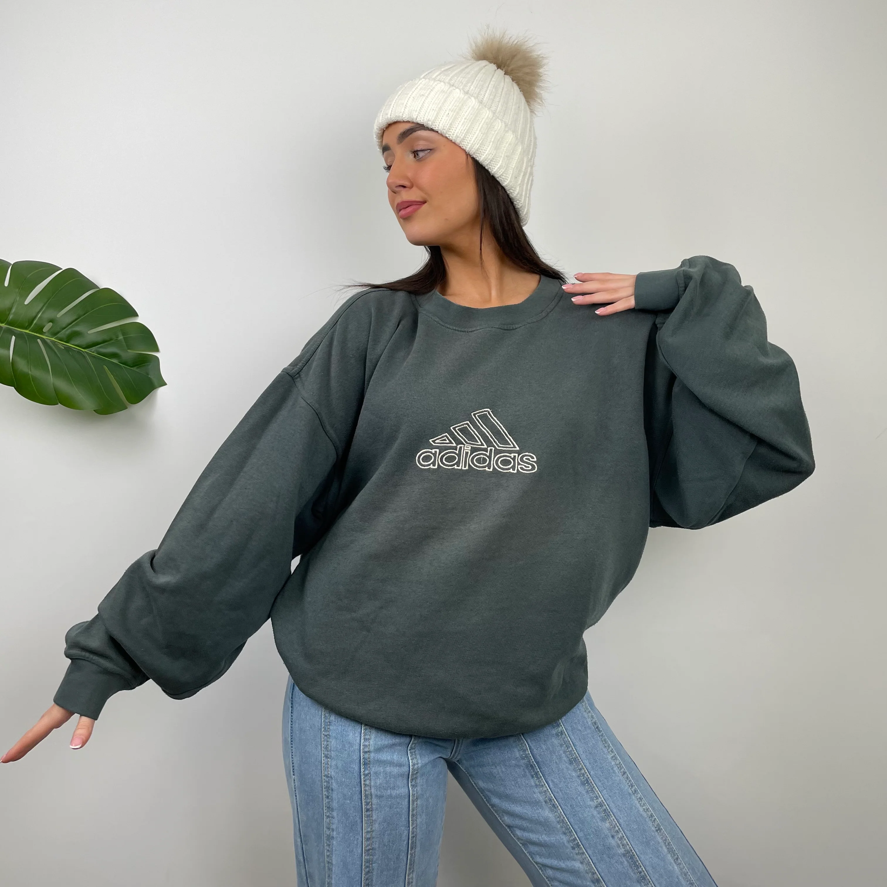Adidas RARE Moss Green Embroidered Spell Out Sweatshirt (L) - Image 2