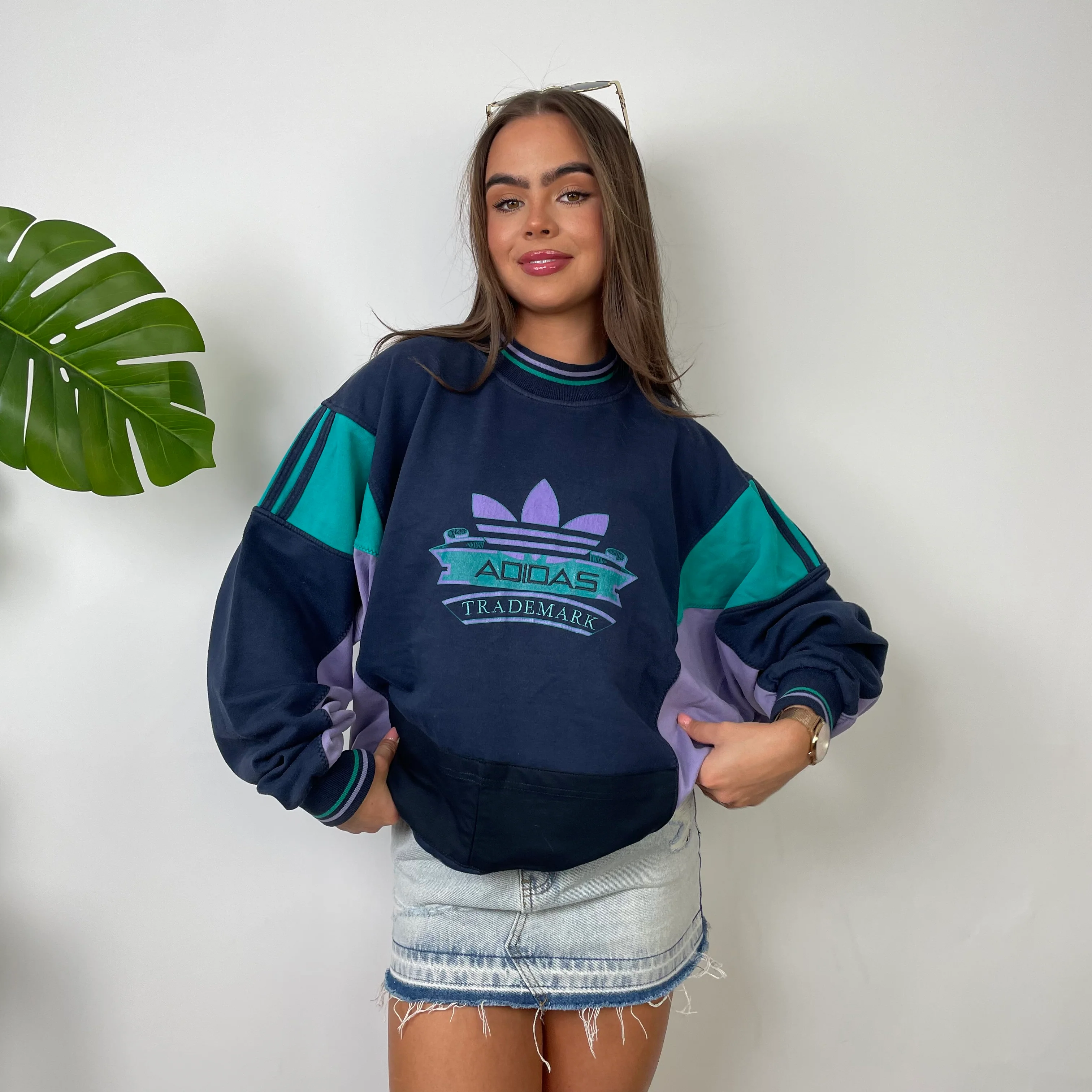 Adidas RARE Navy Colour Block Spell Out Sweatshirt (L) - Image 5